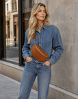 lepelou-leder-Bauchtasche-VALENTINA Wildleder Bauchtasche cognac - Large -LPBVALCOGL