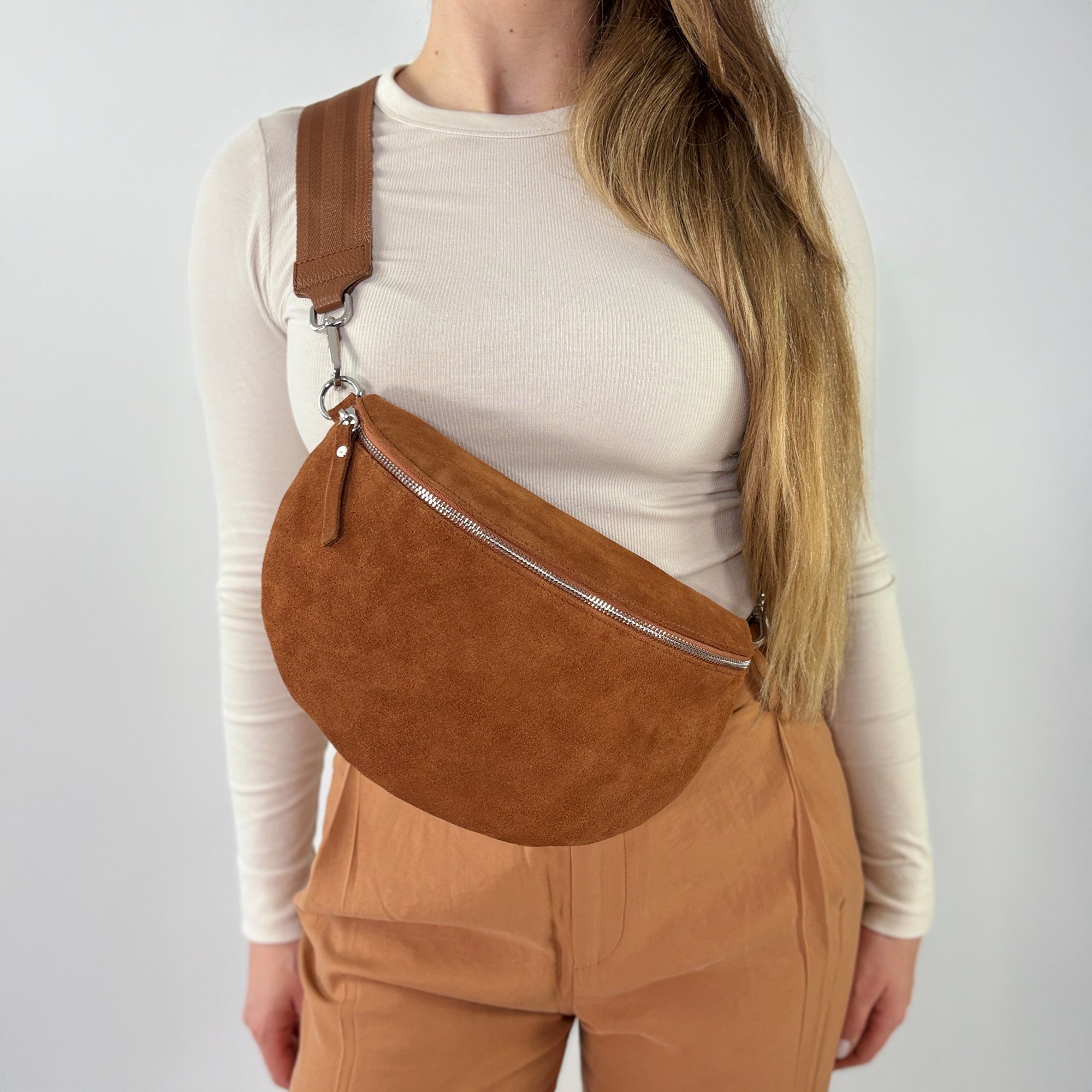 lepelou - leder - Bauchtasche - VALENTINA Wildleder Bauchtasche cognac - Large - LPBVALCOGL7