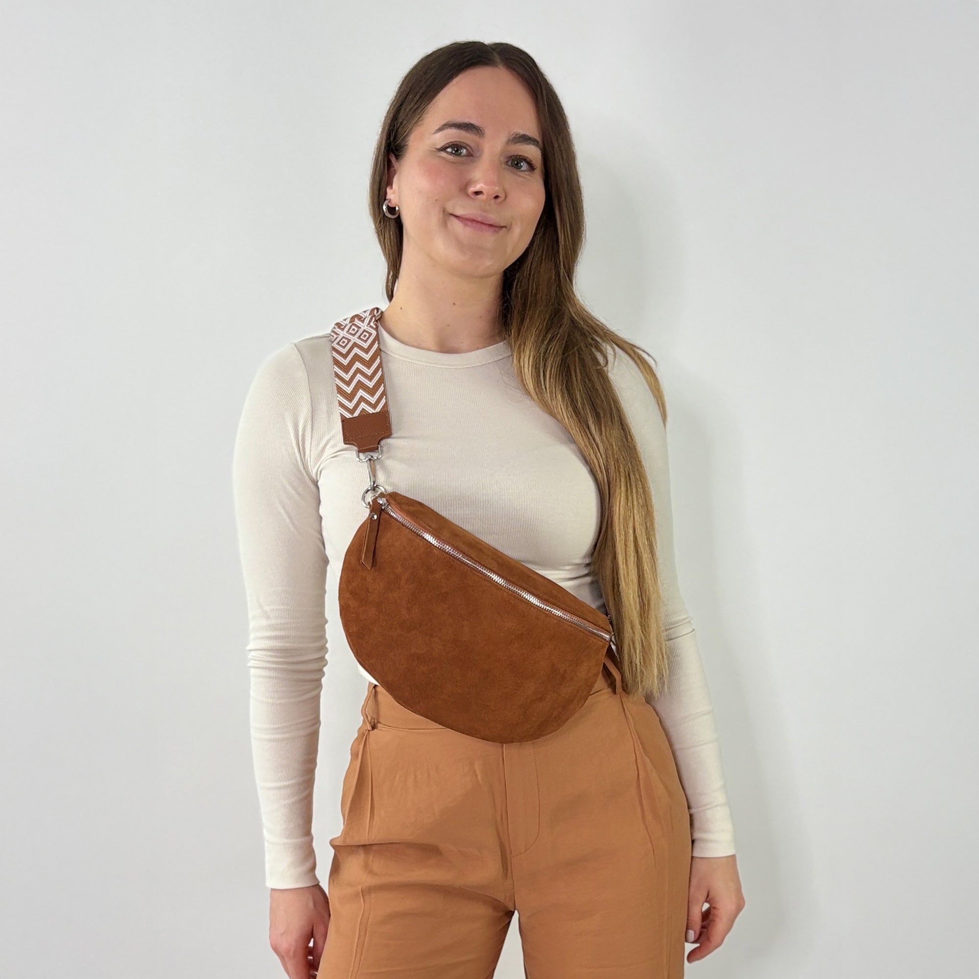 lepelou - leder - Bauchtasche - VALENTINA Wildleder Bauchtasche cognac - Large - LPBVALCOGL7