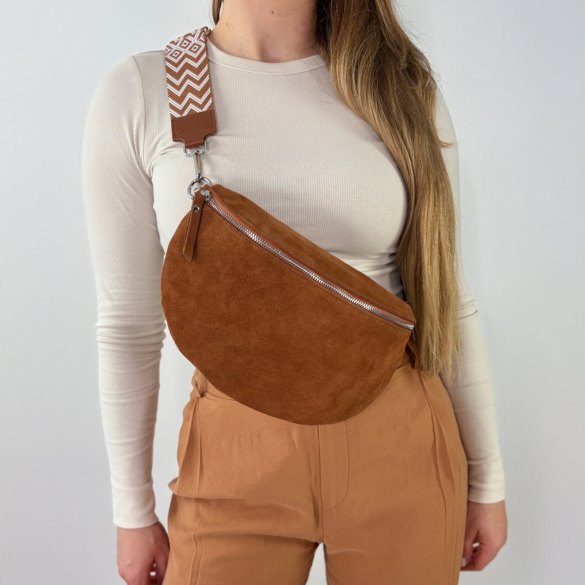 lepelou - leder - Bauchtasche - VALENTINA Wildleder Bauchtasche cognac - Large - LPBVALCOGL7