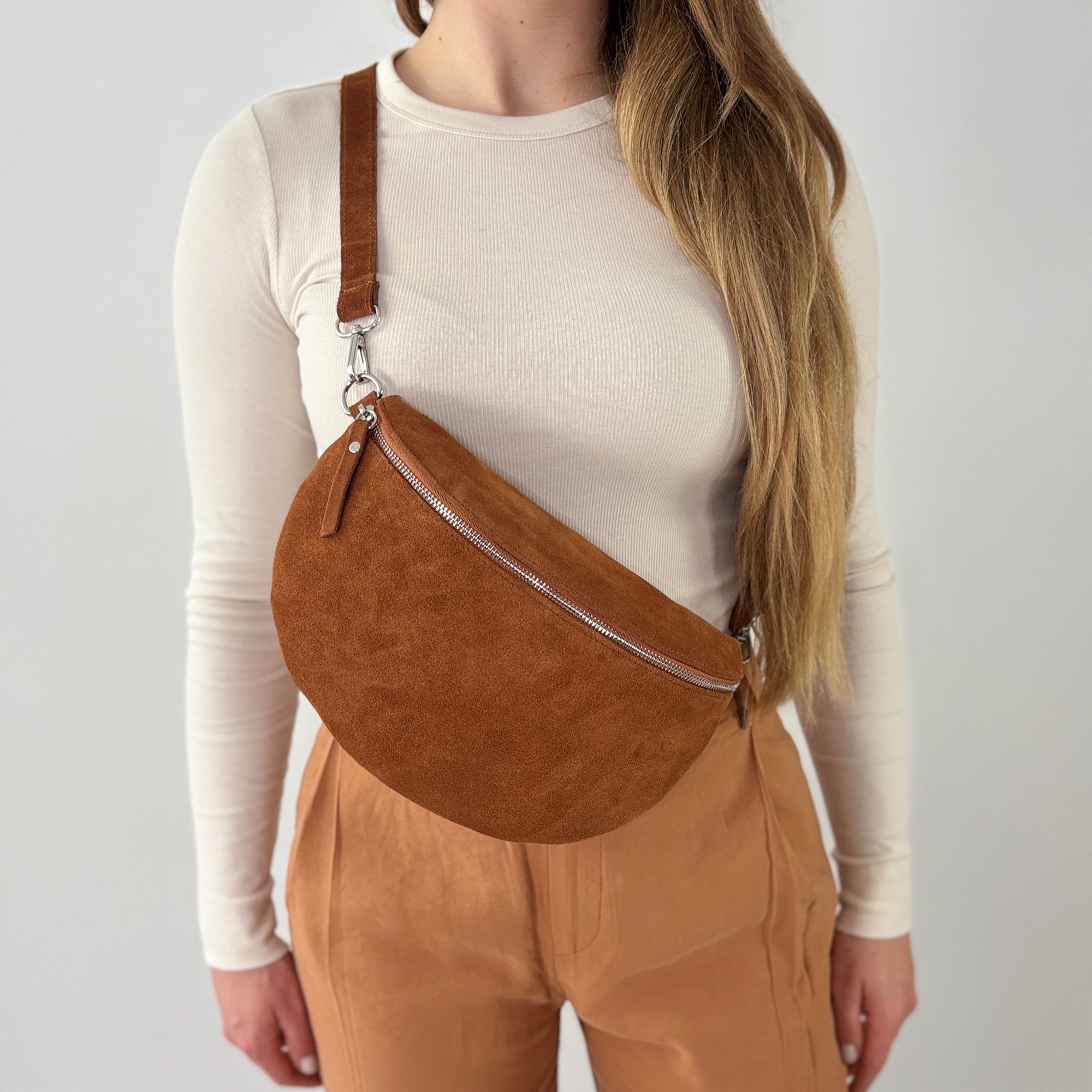 lepelou - leder - Bauchtasche - VALENTINA Wildleder Bauchtasche cognac - Large - LPBVALCOGL7