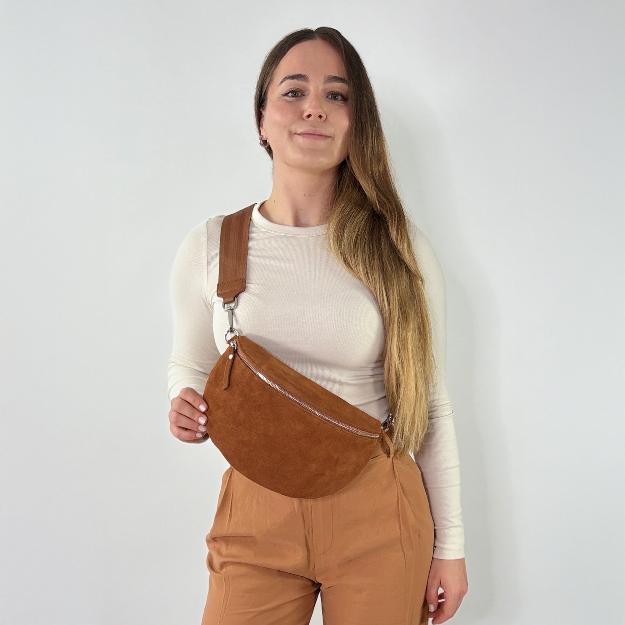 lepelou - leder - Bauchtasche - VALENTINA Wildleder Bauchtasche cognac - Large - LPBVALCOGL7