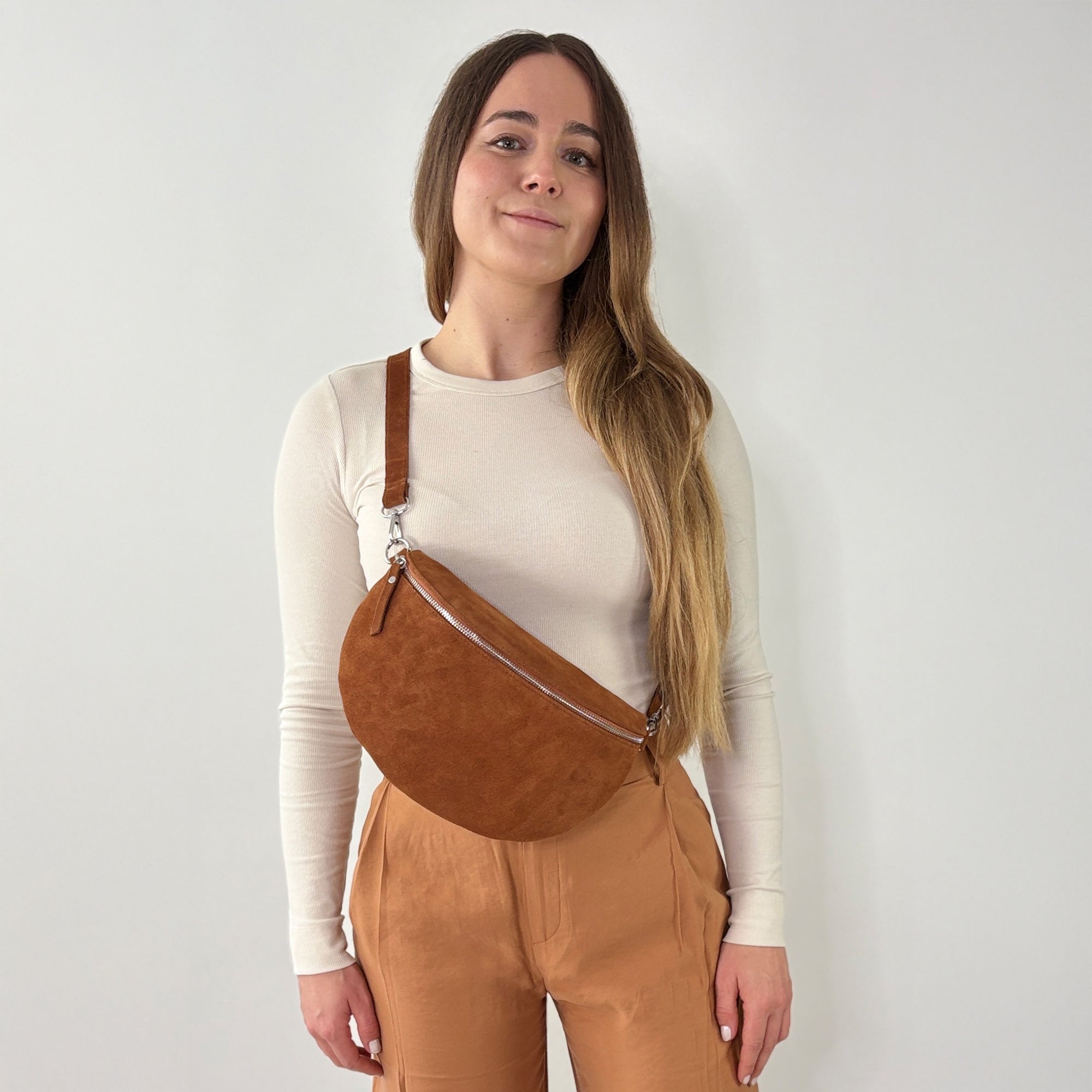 lepelou - leder - Bauchtasche - VALENTINA Wildleder Bauchtasche cognac - Large - LPBVALCOGL7