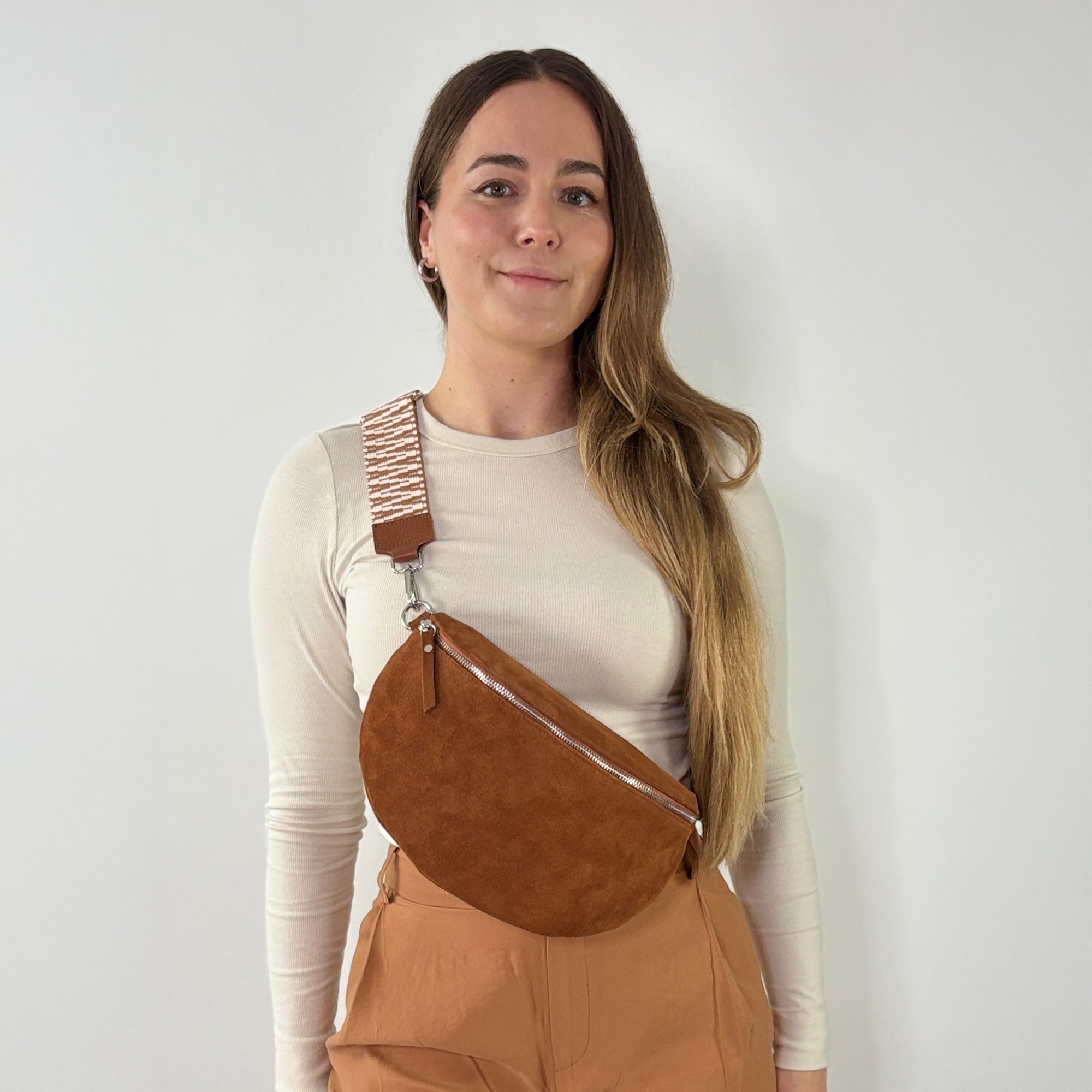 lepelou - leder - Bauchtasche - VALENTINA Wildleder Bauchtasche cognac - Large - LPBVALCOGL7