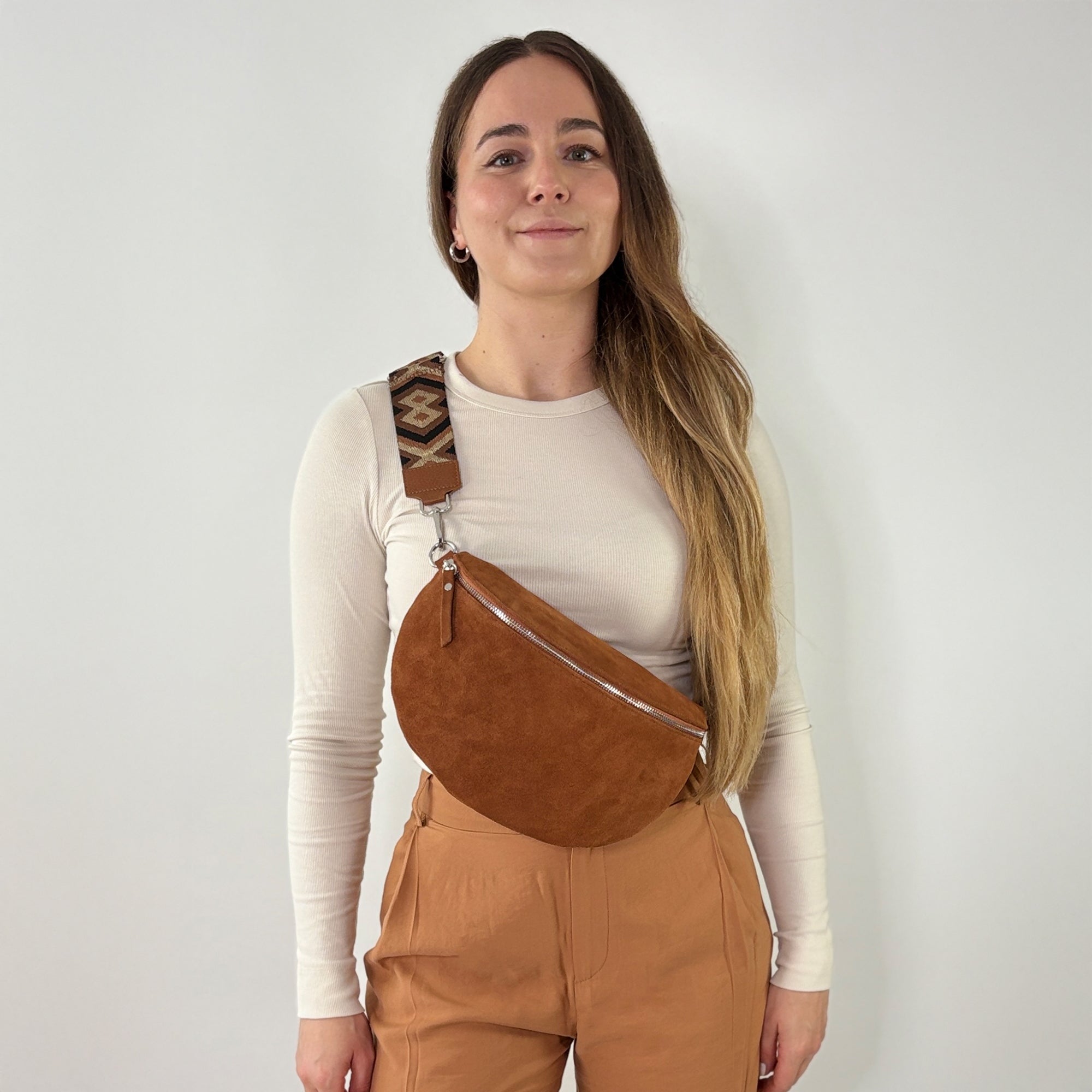 lepelou - leder - Bauchtasche - VALENTINA Wildleder Bauchtasche cognac - Large - LPBVALCOGL7