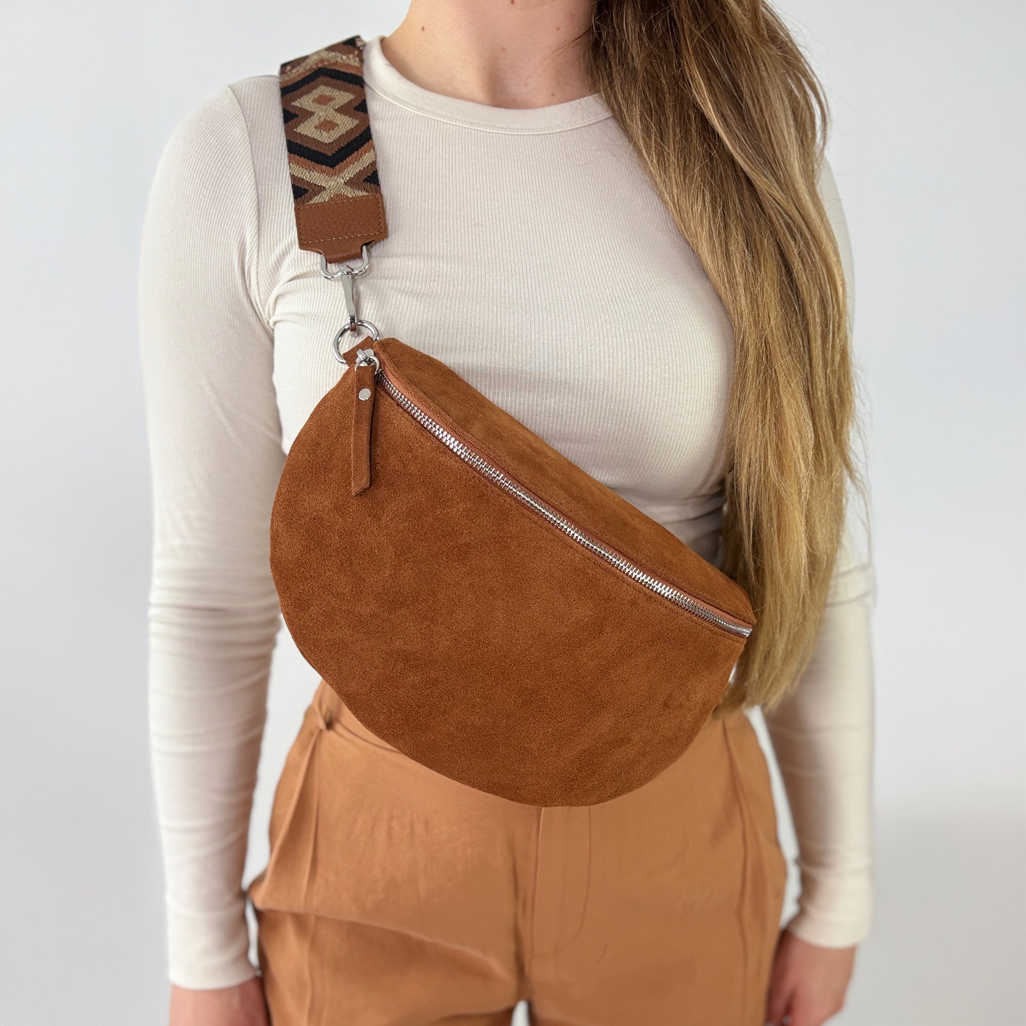 lepelou - leder - Bauchtasche - VALENTINA Wildleder Bauchtasche cognac - Large - LPBVALCOGL7