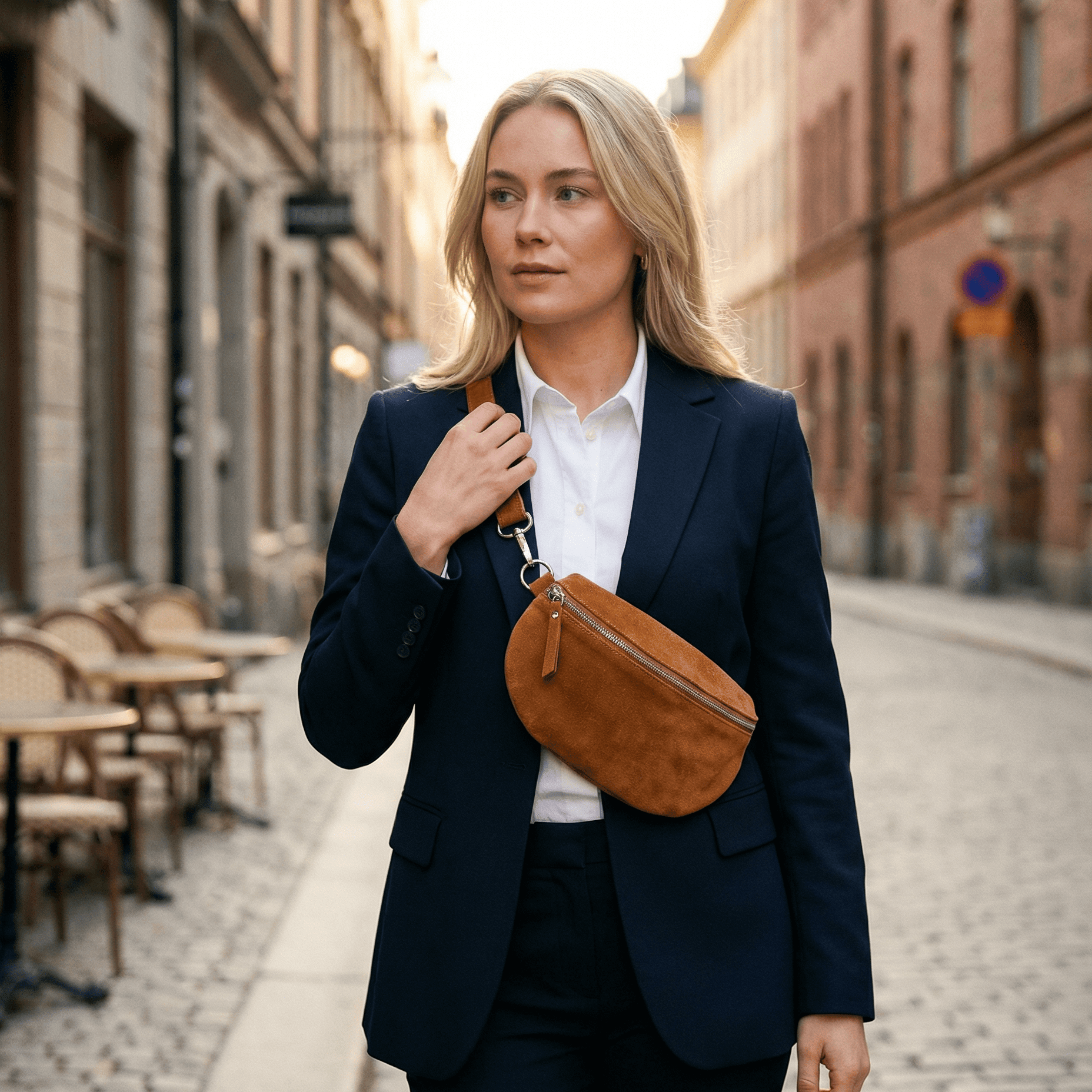 lepelou - leder - Bauchtasche - VALENTINA Wildleder Bauchtasche cognac - Medium - LPBVALCOGM