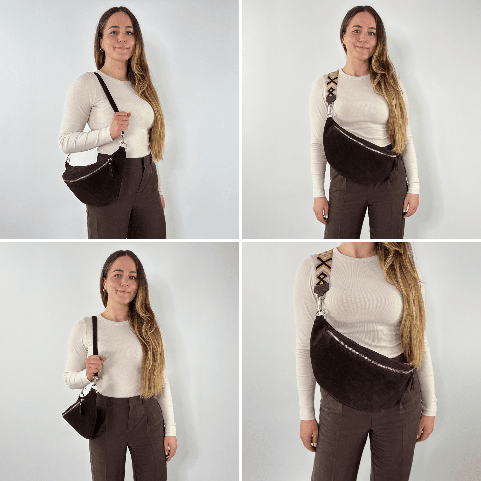 lepelou - leder - Bauchtasche - VALENTINA Wildleder Bauchtasche dunkelbraun – XL - LPBVALDBRXL