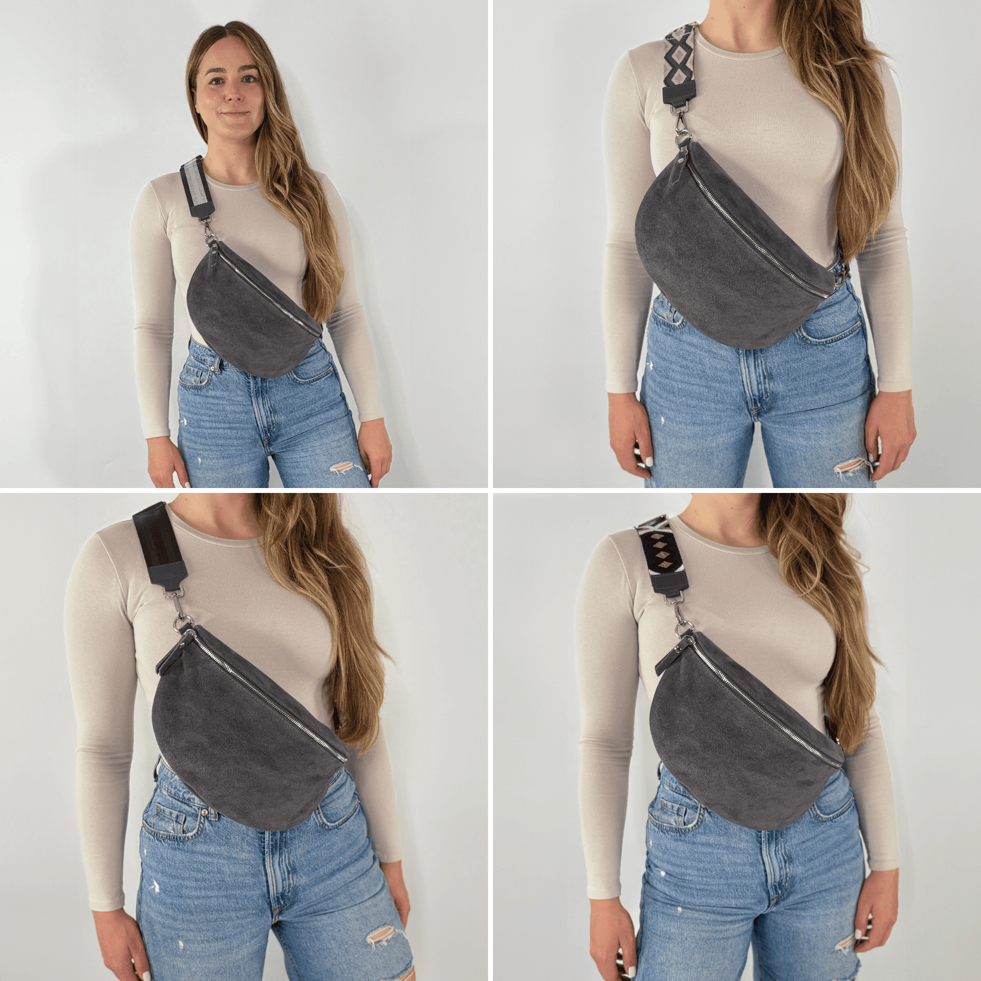 lepelou - leder - Bauchtasche - VALENTINA Wildleder Bauchtasche dunkelgrau – Large - LPBVALDGRL