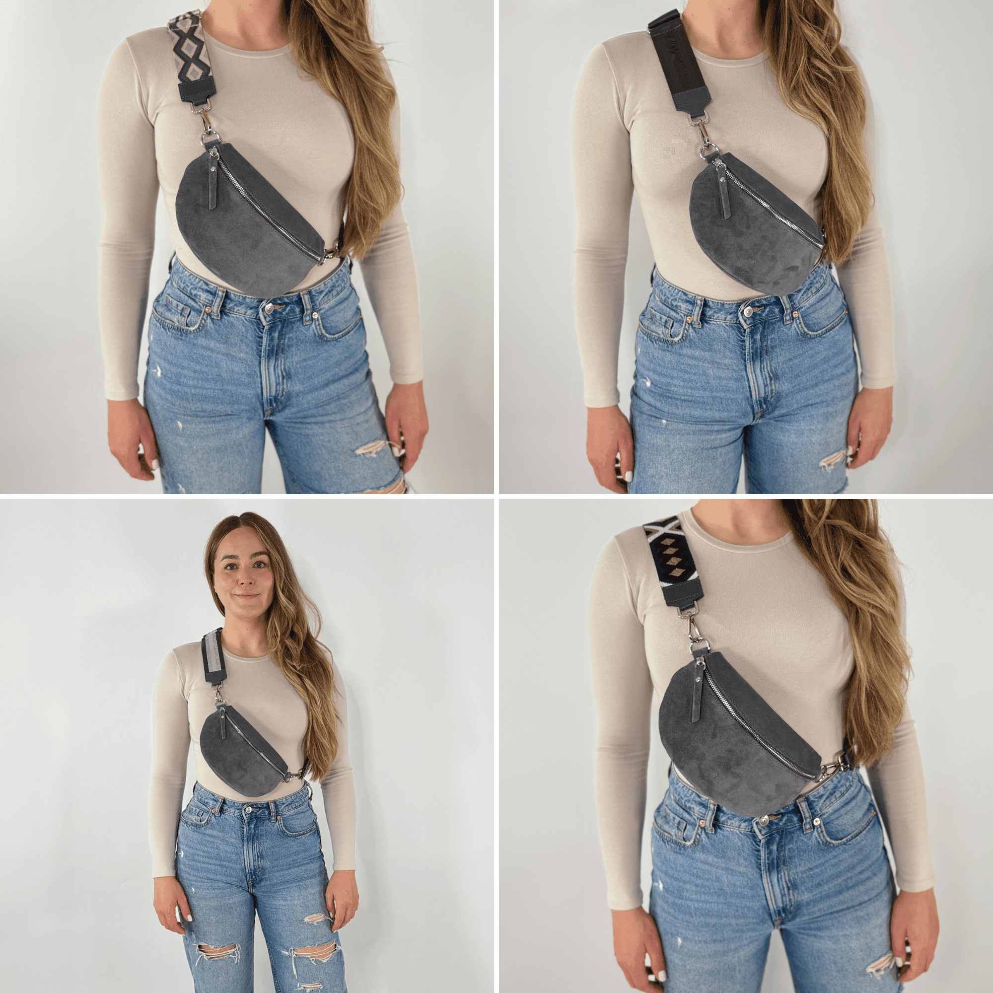 lepelou - leder - Bauchtasche - VALENTINA Wildleder Bauchtasche dunkelgrau – Medium - LPBVALDGRM