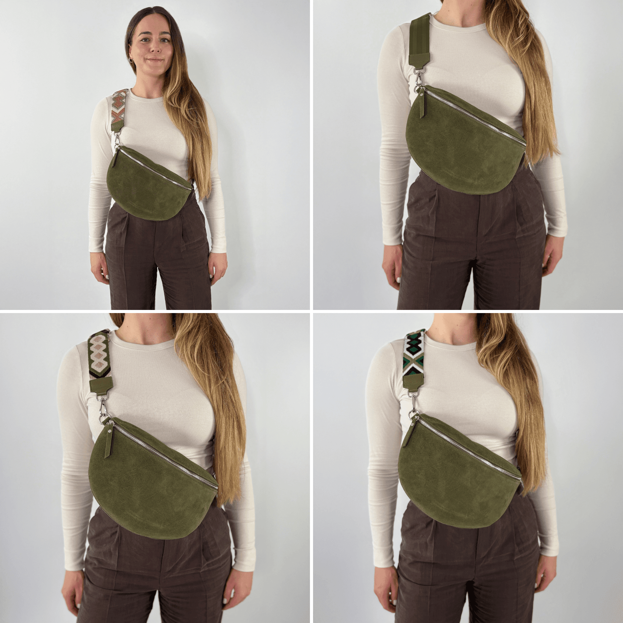 lepelou - leder - Bauchtasche - VALENTINA Wildleder Bauchtasche khaki – Large - LPBVALKHAL