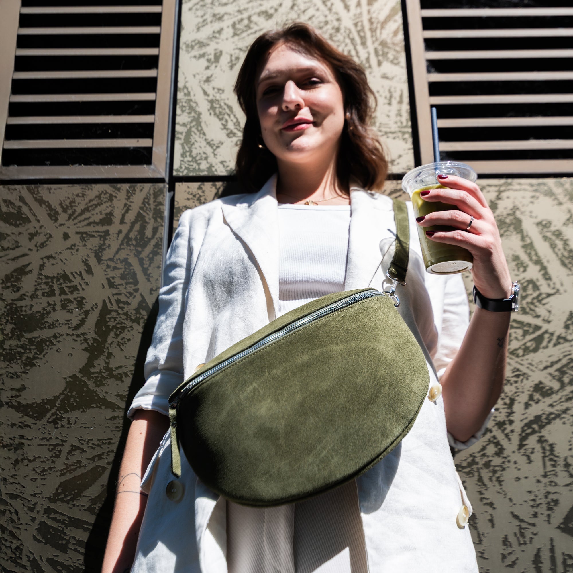 lepelou - leder - Bauchtasche - VALENTINA Wildleder Bauchtasche khaki – Large - LPBVALKHAL