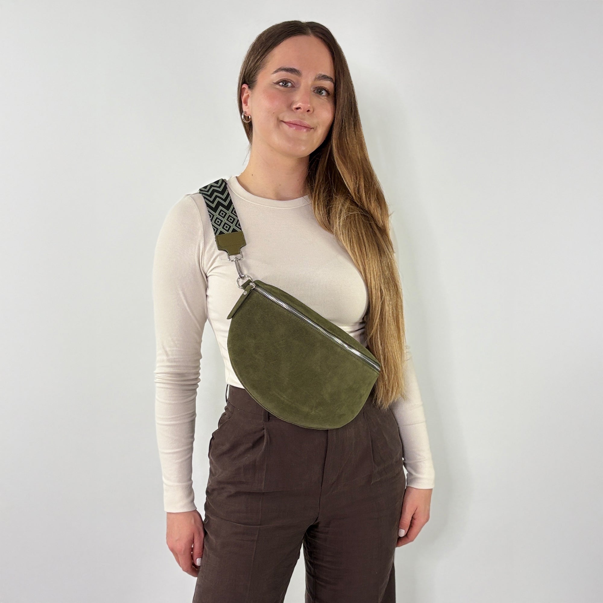 lepelou - leder - Bauchtasche - VALENTINA Wildleder Bauchtasche khaki – Large - LPBVALKHAL2