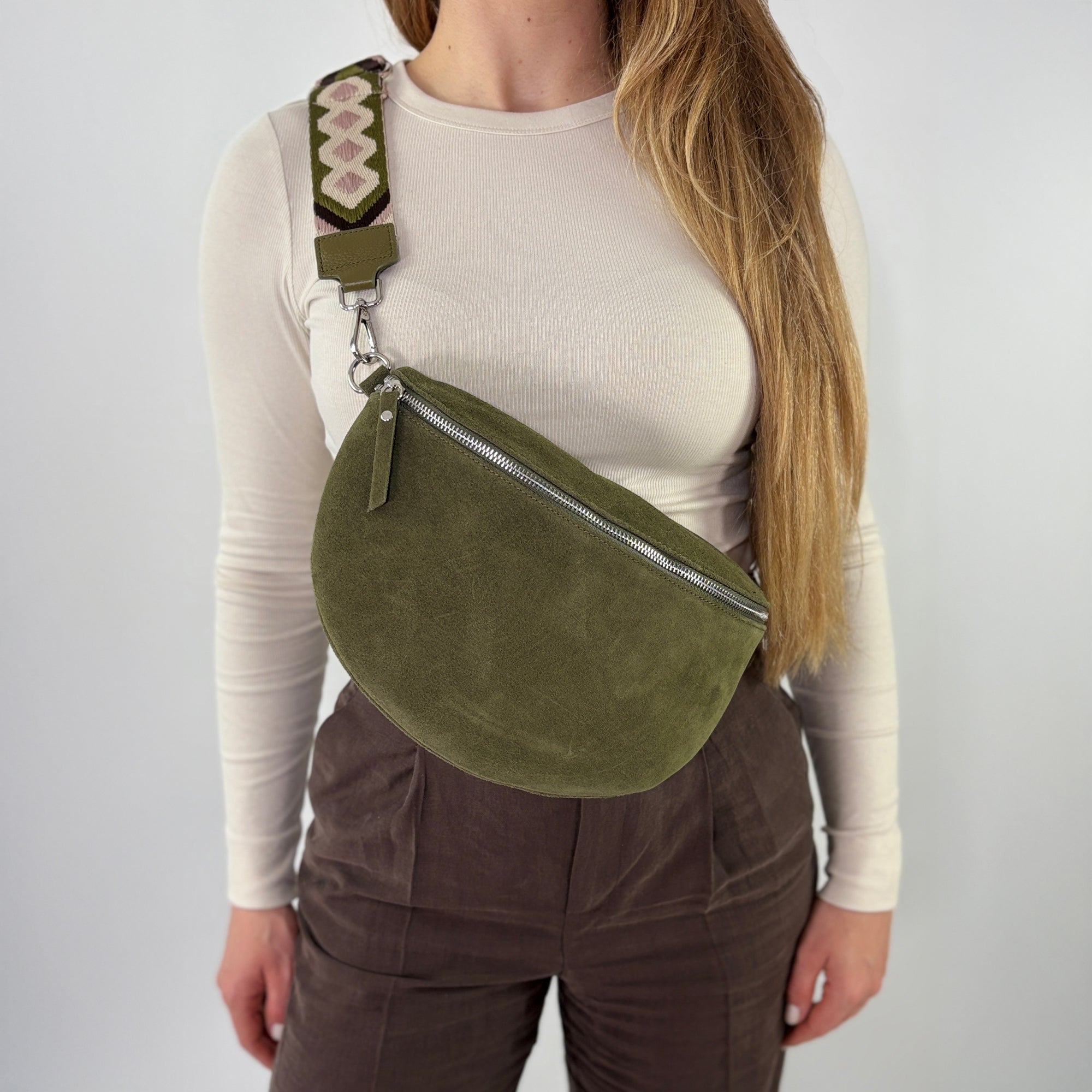 lepelou - leder - Bauchtasche - VALENTINA Wildleder Bauchtasche khaki – Large - LPBVALKHAL2