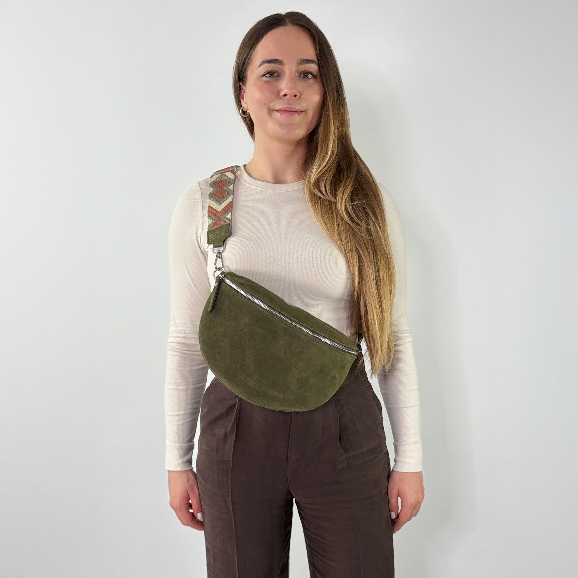 lepelou - leder - Bauchtasche - VALENTINA Wildleder Bauchtasche khaki – Large - LPBVALKHAL3