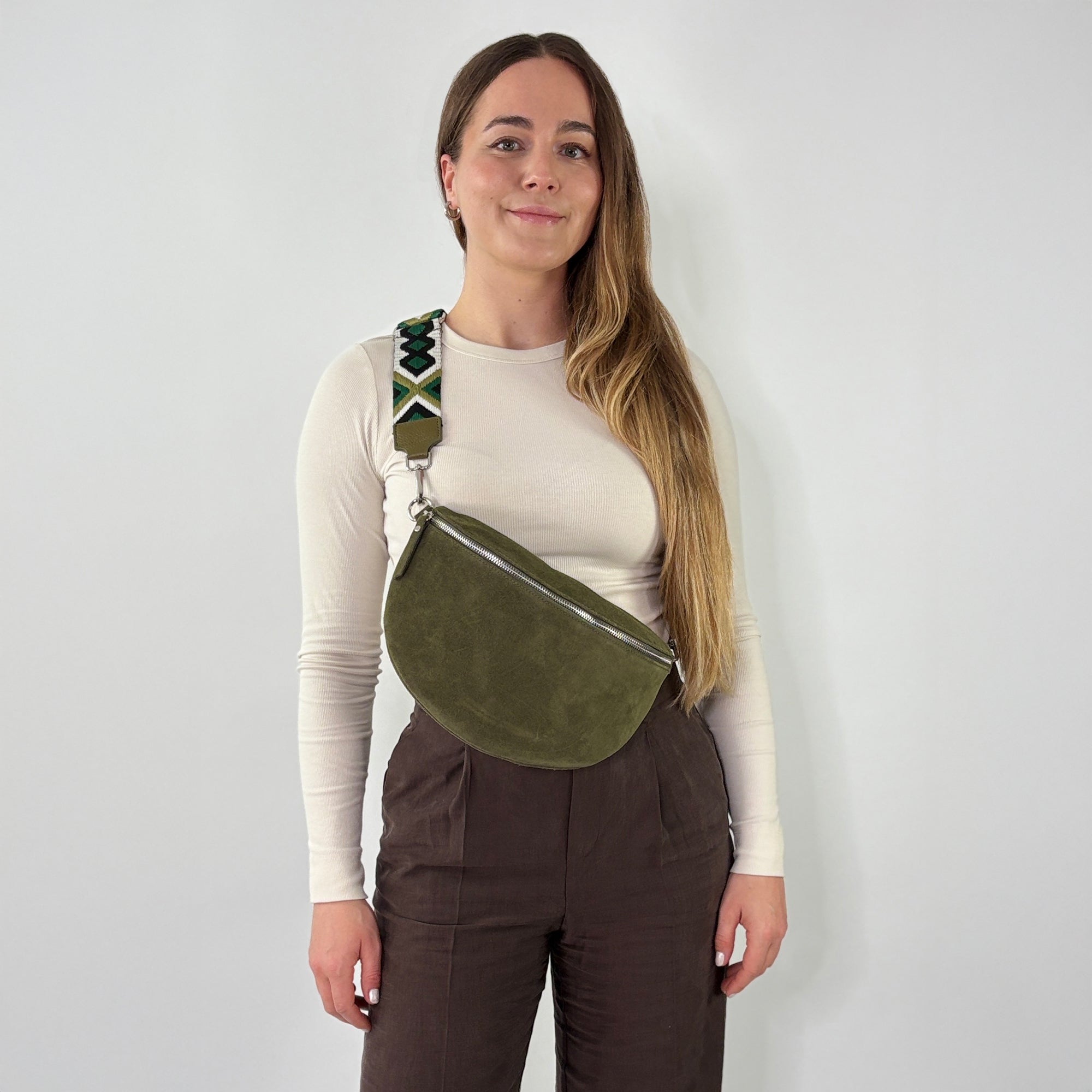 lepelou - leder - Bauchtasche - VALENTINA Wildleder Bauchtasche khaki – Large - LPBVALKHAL4