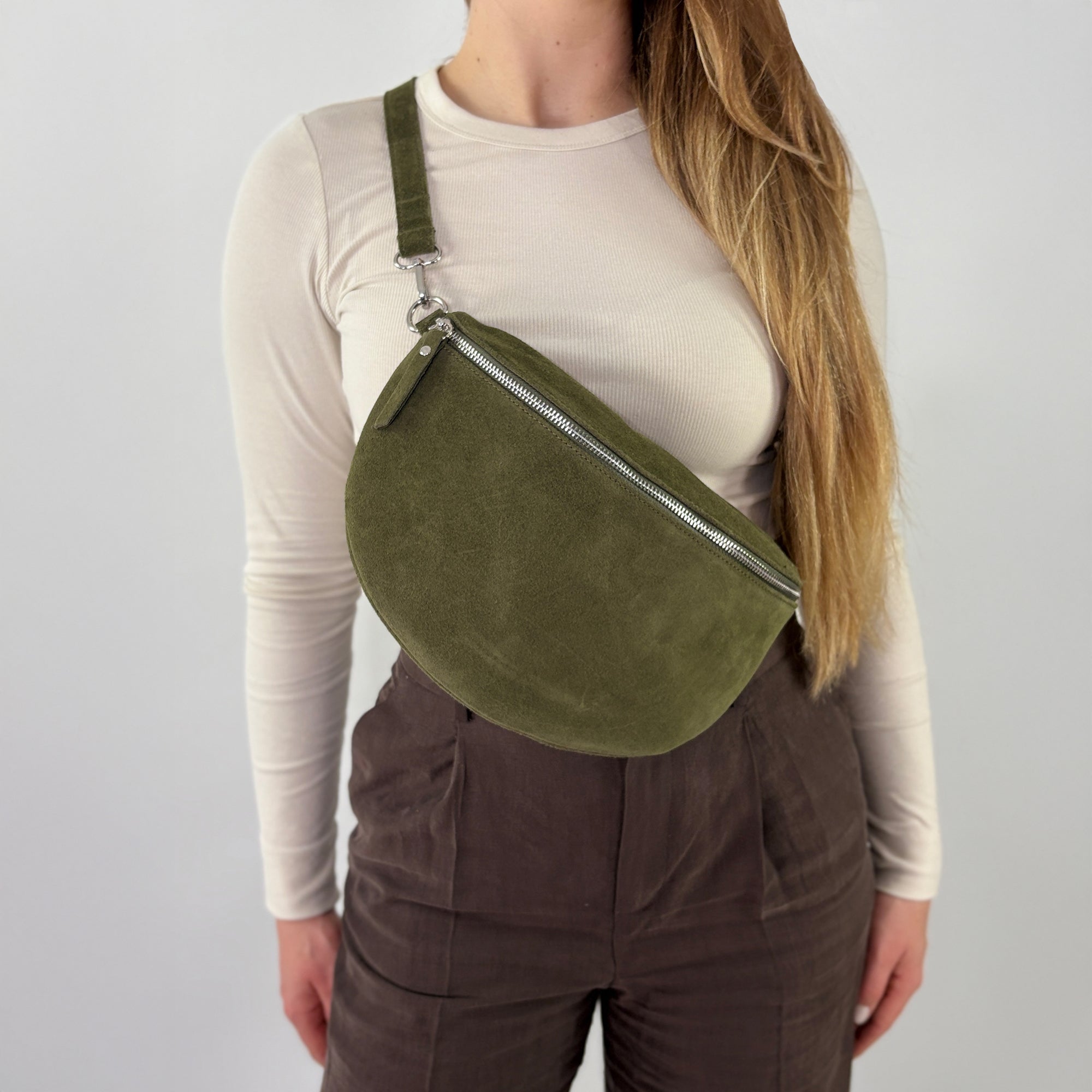 lepelou - leder - Bauchtasche - VALENTINA Wildleder Bauchtasche khaki – Large - LPBVALKHAL5