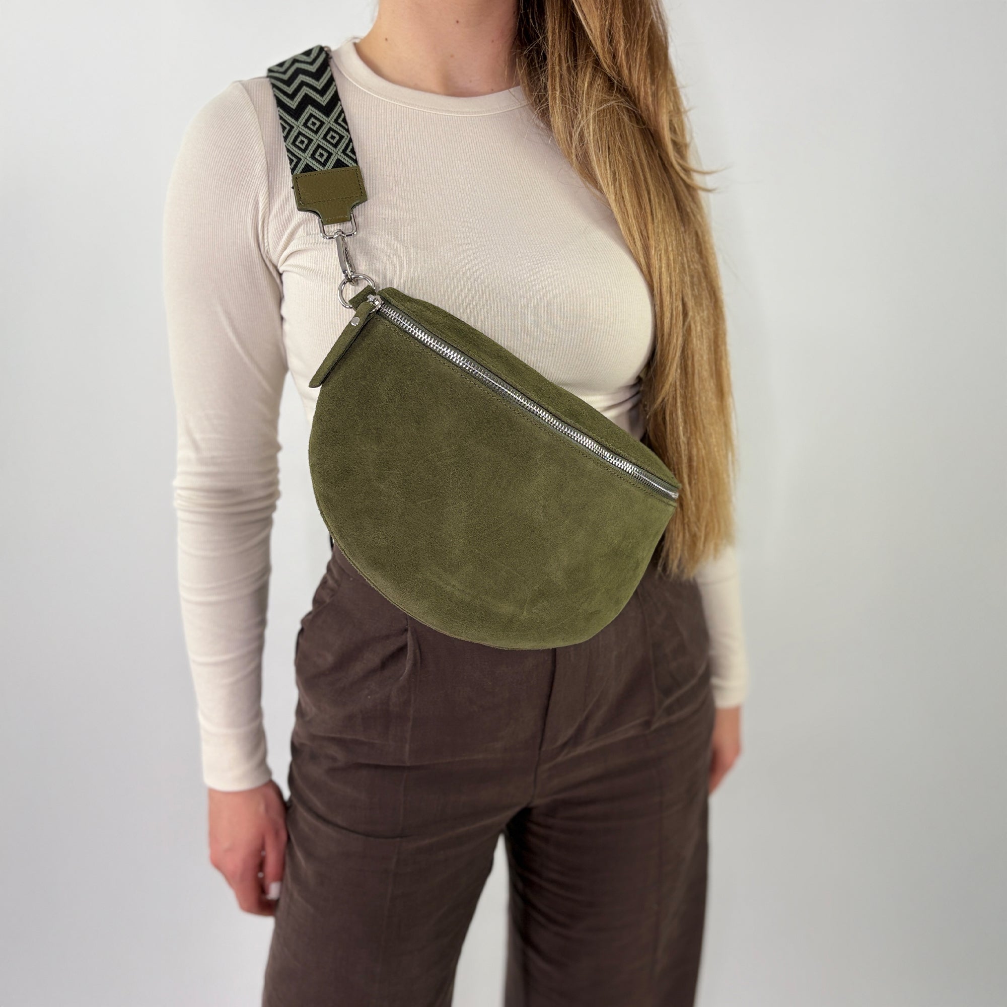 lepelou - leder - Bauchtasche - VALENTINA Wildleder Bauchtasche khaki – Large - LPBVALKHAL5