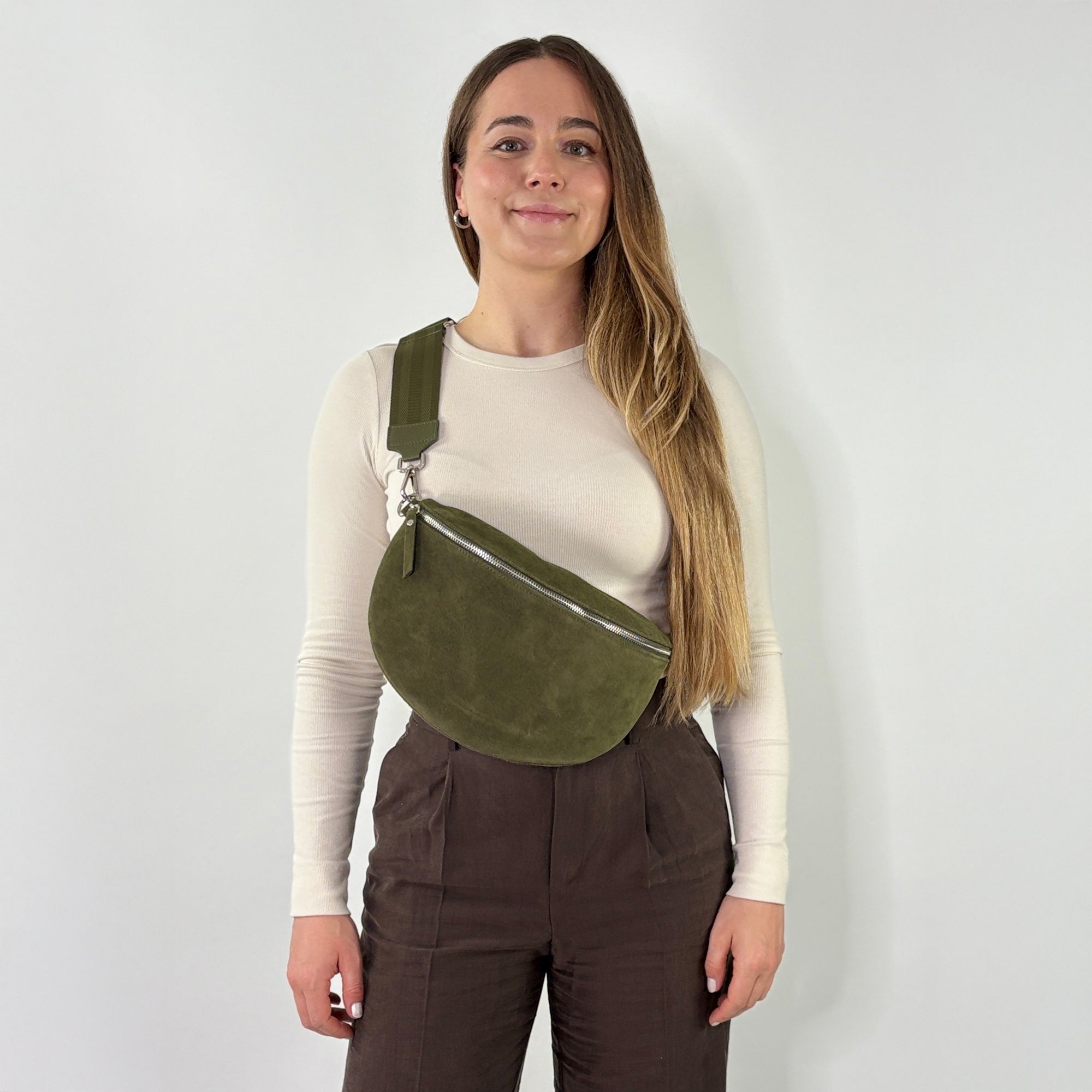 lepelou - leder - Bauchtasche - VALENTINA Wildleder Bauchtasche khaki – Large - LPBVALKHAL5