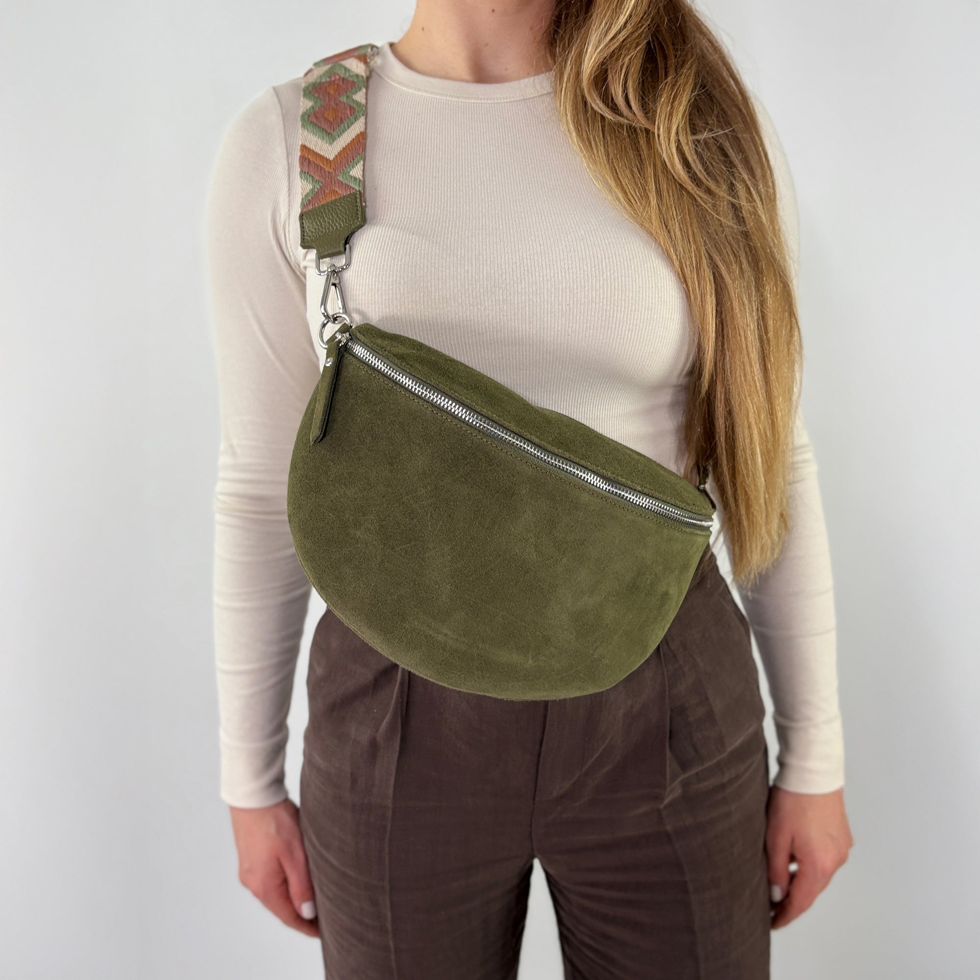 lepelou - leder - Bauchtasche - VALENTINA Wildleder Bauchtasche khaki – Large - LPBVALKHAL5