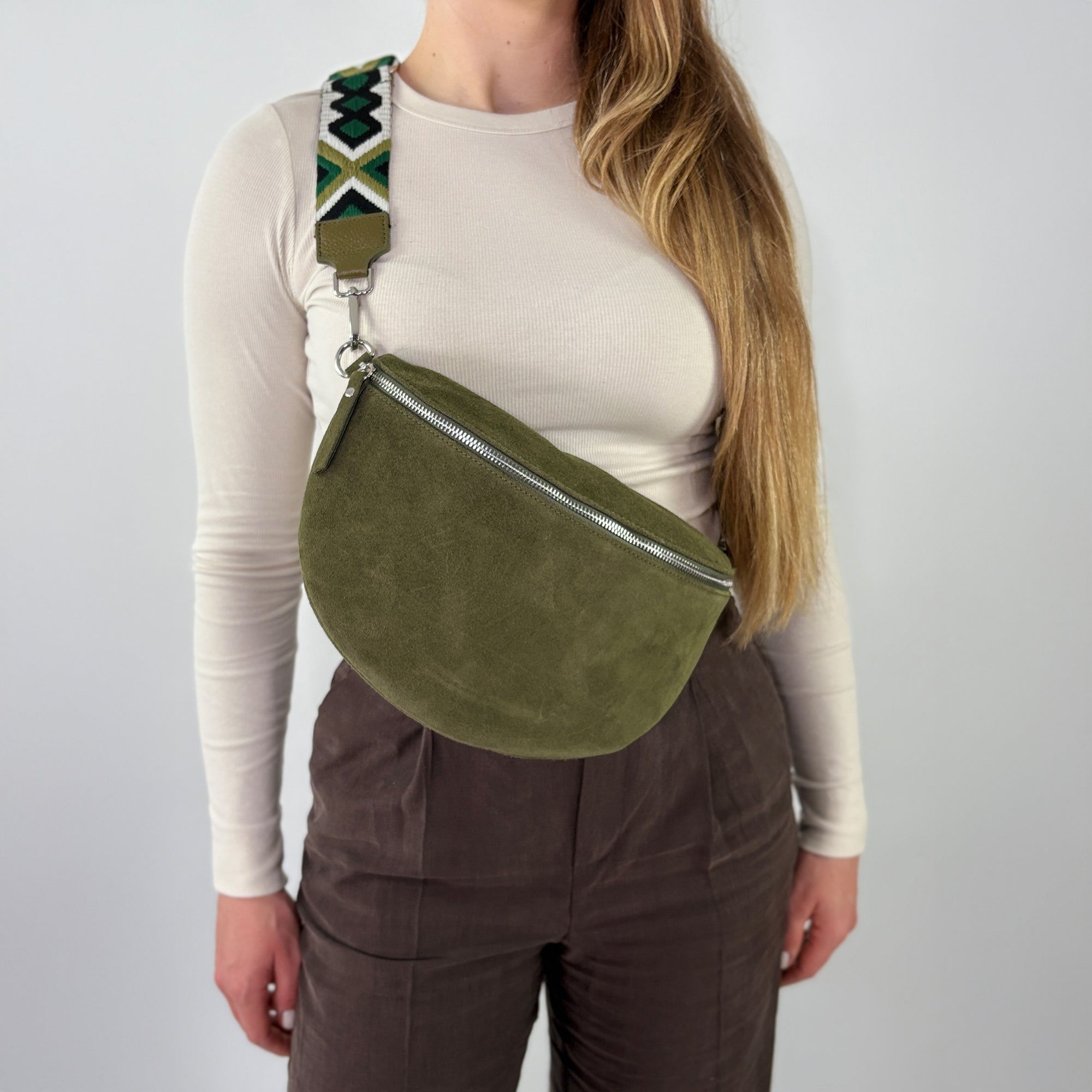 lepelou - leder - Bauchtasche - VALENTINA Wildleder Bauchtasche khaki – Large - LPBVALKHAL5