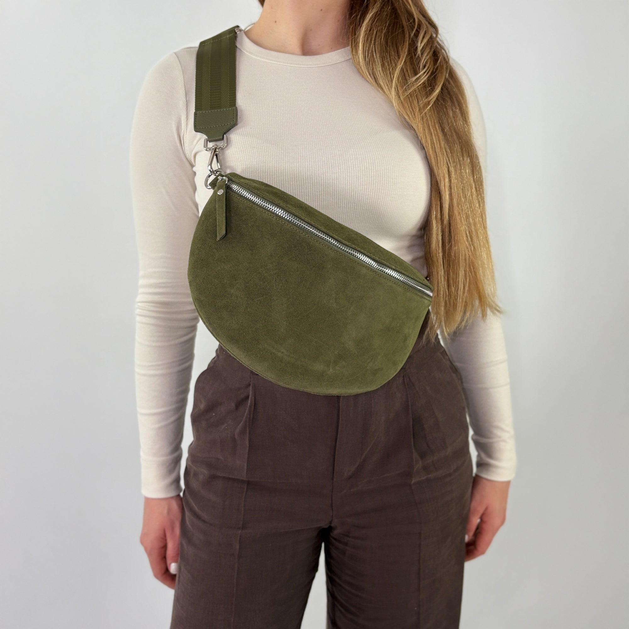 lepelou - leder - Bauchtasche - VALENTINA Wildleder Bauchtasche khaki – Large - LPBVALKHAL5