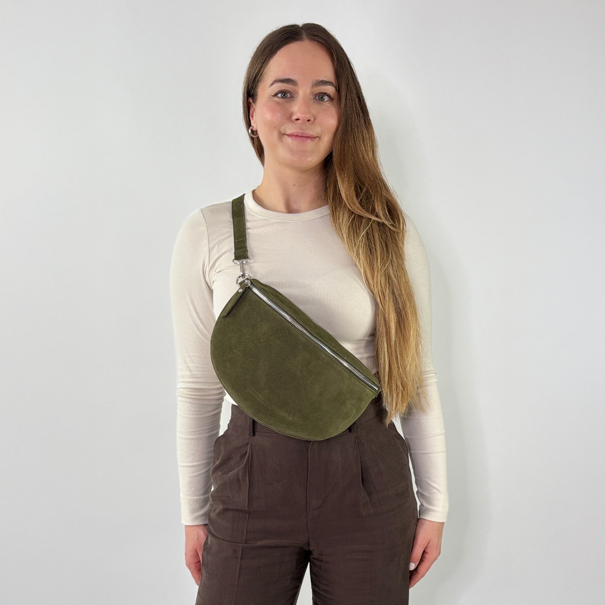 lepelou - leder - Bauchtasche - VALENTINA Wildleder Bauchtasche khaki – Large - LPBVALKHAL5