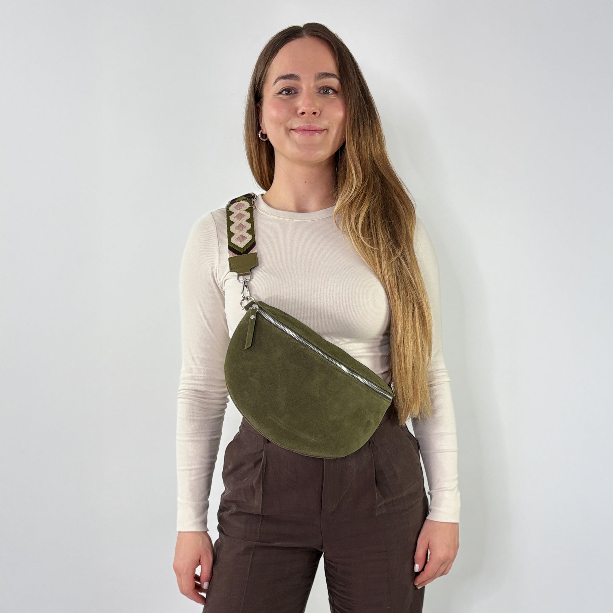 lepelou - leder - Bauchtasche - VALENTINA Wildleder Bauchtasche khaki – Large - LPBVALKHAL5