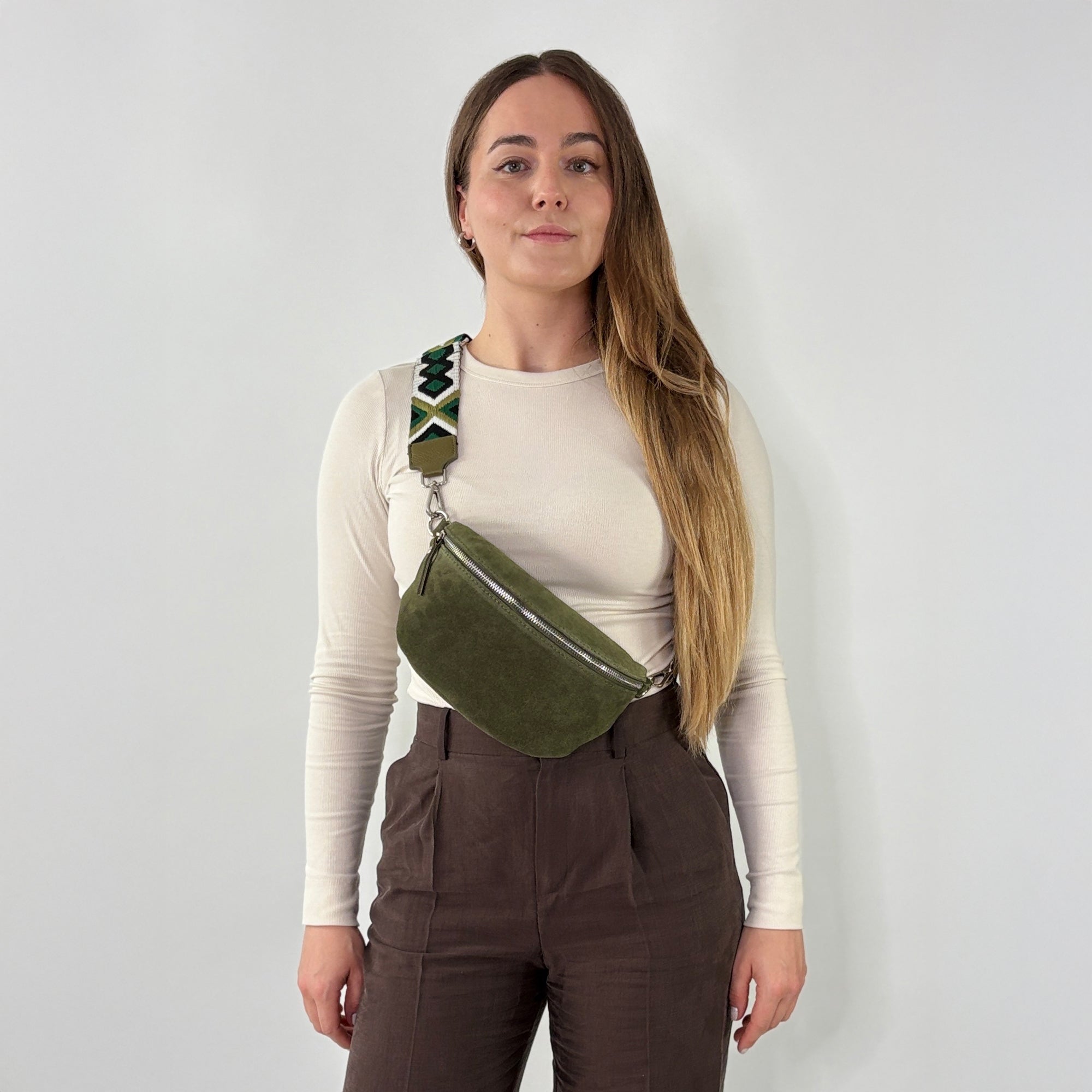 lepelou - leder - Bauchtasche - VALENTINA Wildleder Bauchtasche khaki – Medium - LPBVALKHAM