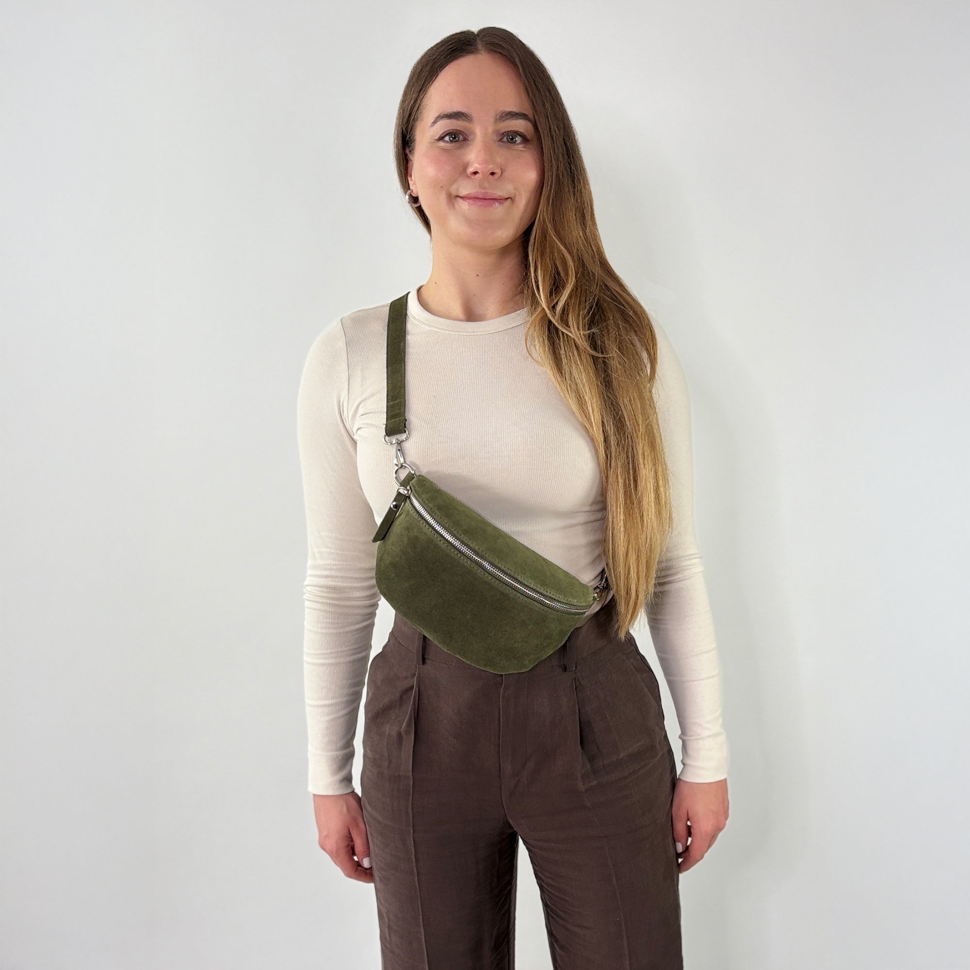 lepelou - leder - Bauchtasche - VALENTINA Wildleder Bauchtasche khaki – Medium - LPBVALKHAM