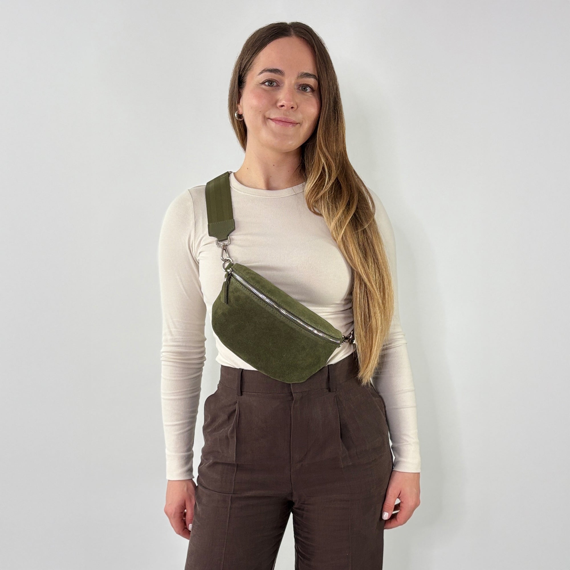 lepelou - leder - Bauchtasche - VALENTINA Wildleder Bauchtasche khaki – Medium - LPBVALKHAM