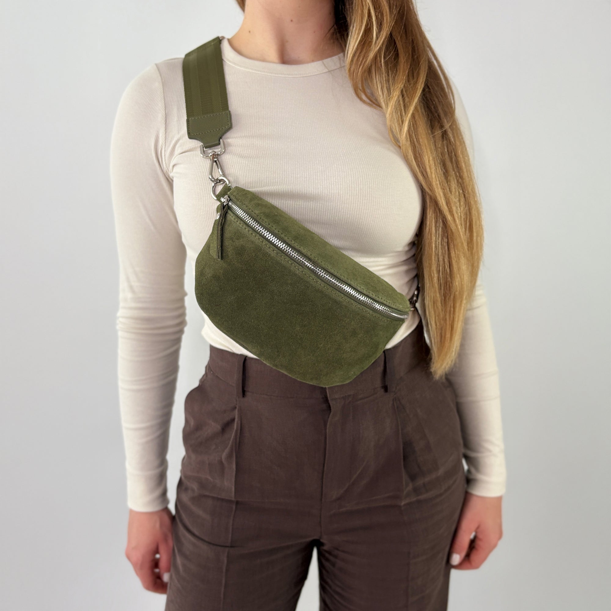 lepelou - leder - Bauchtasche - VALENTINA Wildleder Bauchtasche khaki – Medium - LPBVALKHAM