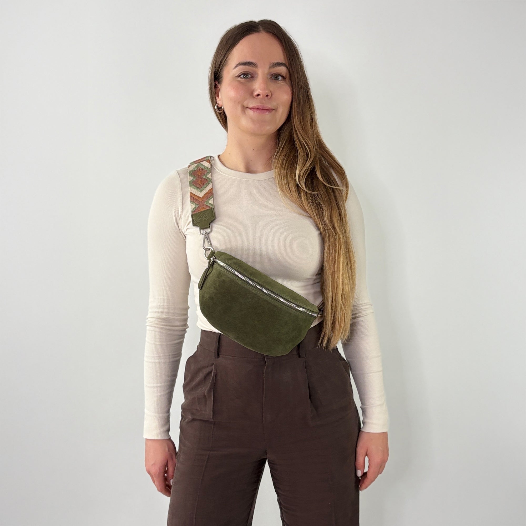 lepelou - leder - Bauchtasche - VALENTINA Wildleder Bauchtasche khaki – Medium - LPBVALKHAM