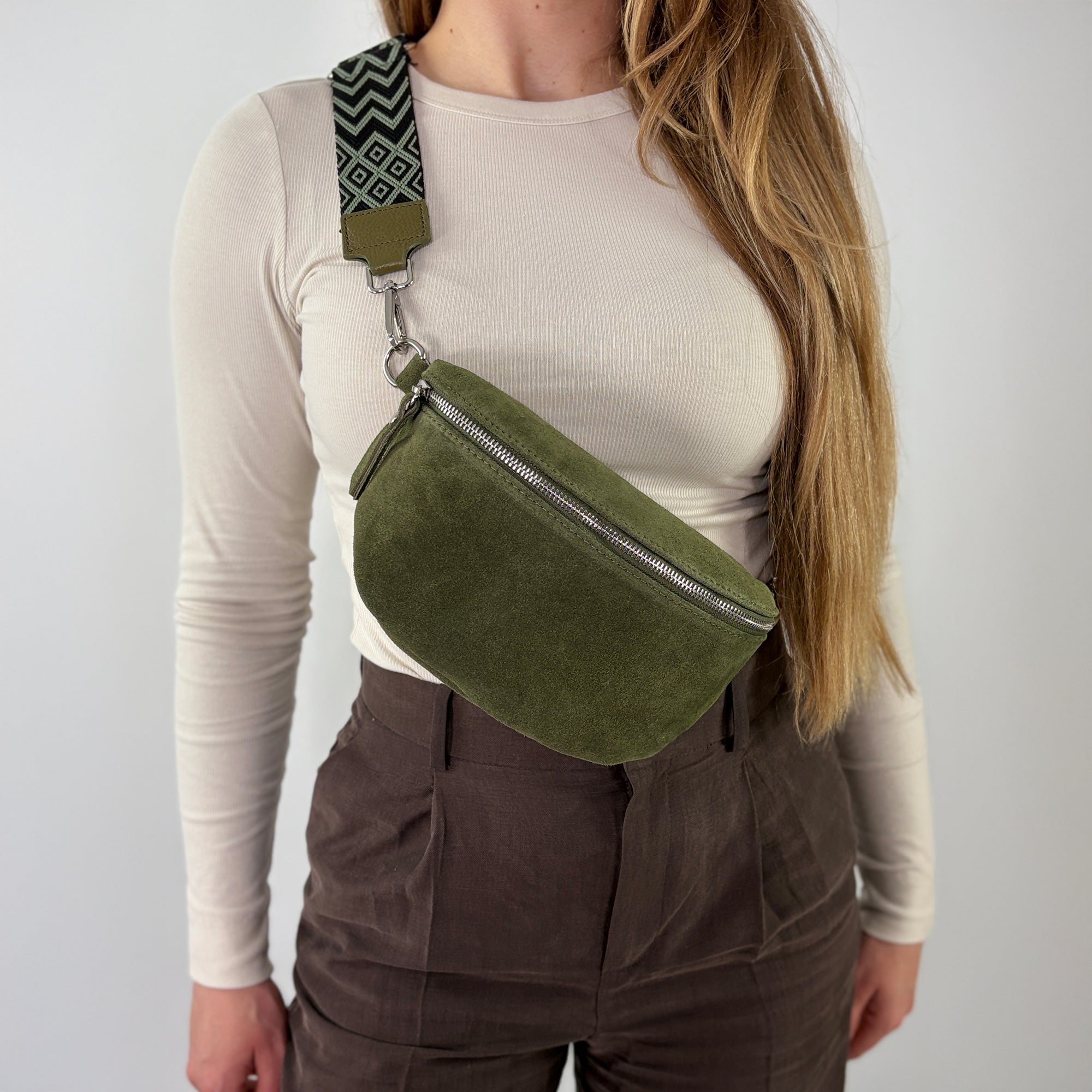 lepelou - leder - Bauchtasche - VALENTINA Wildleder Bauchtasche khaki – Medium - LPBVALKHAM