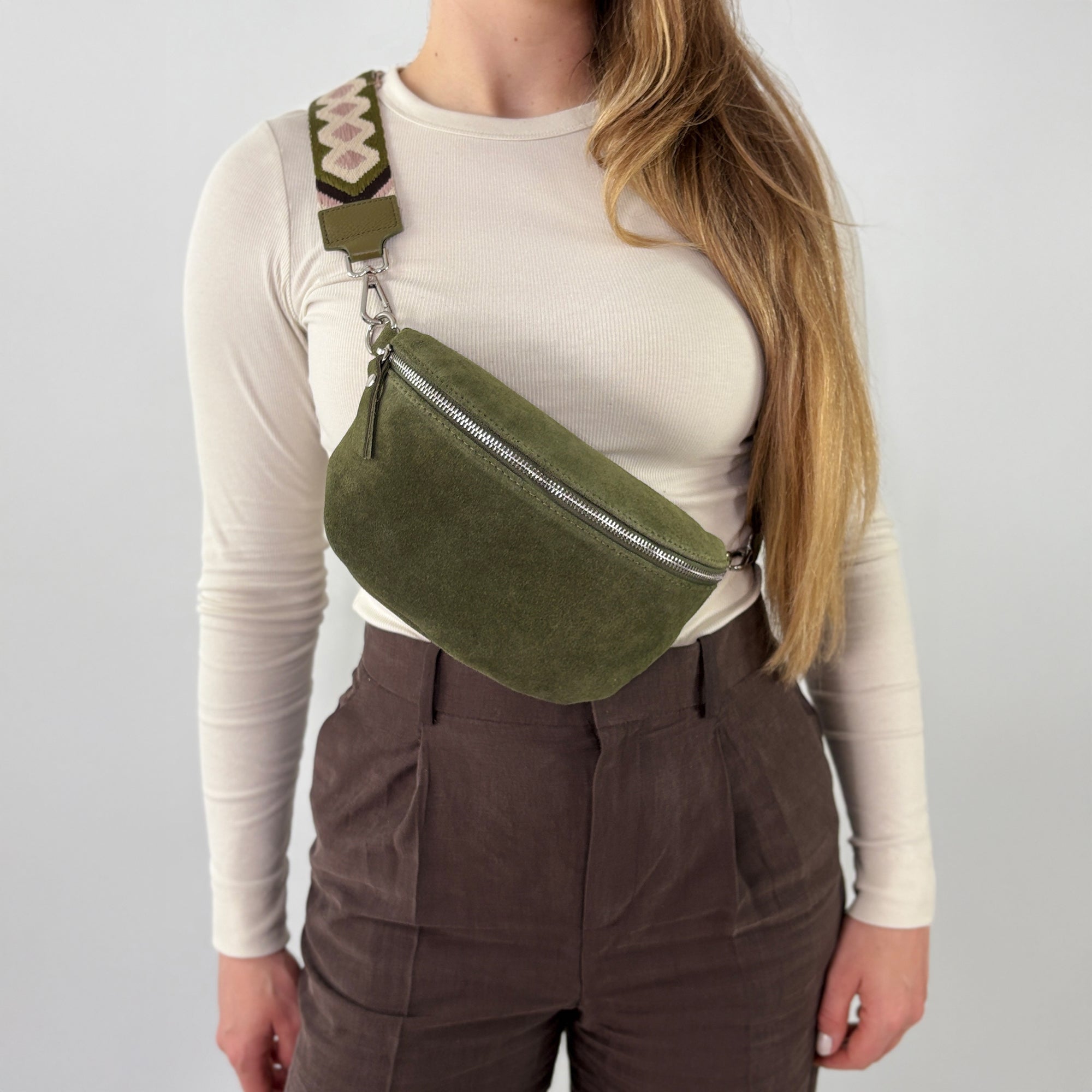 lepelou - leder - Bauchtasche - VALENTINA Wildleder Bauchtasche khaki – Medium - LPBVALKHAM