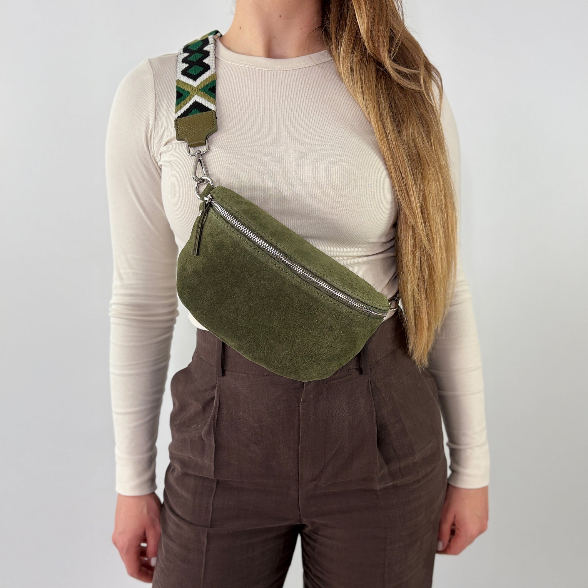 lepelou - leder - Bauchtasche - VALENTINA Wildleder Bauchtasche khaki – Medium - LPBVALKHAM