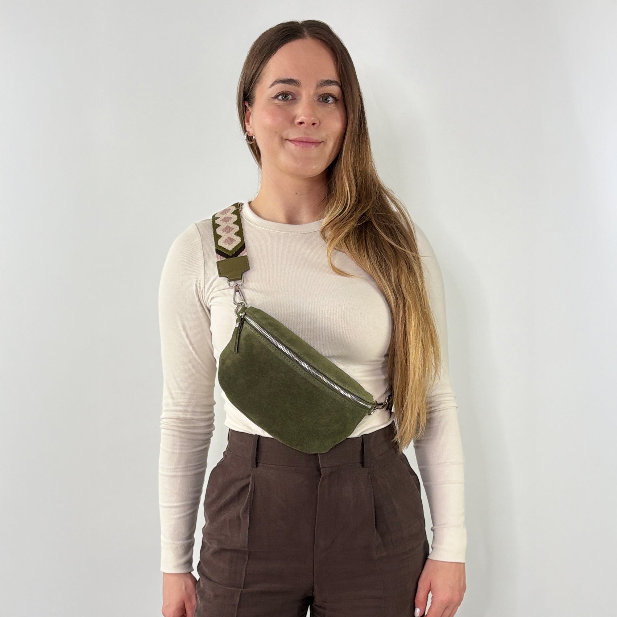 lepelou - leder - Bauchtasche - VALENTINA Wildleder Bauchtasche khaki – Medium - LPBVALKHAM