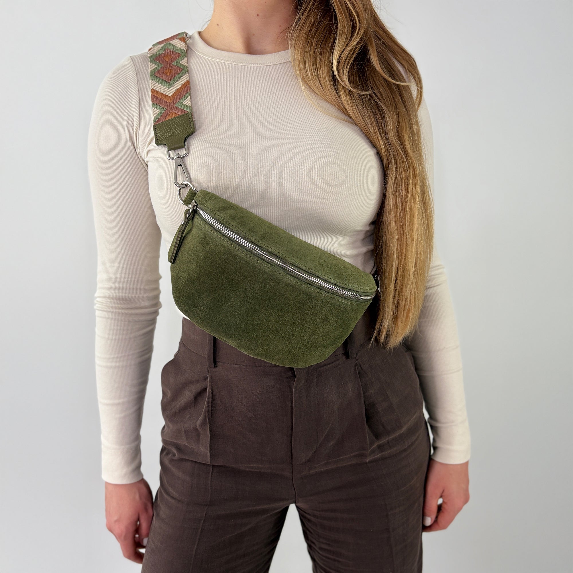 lepelou - leder - Bauchtasche - VALENTINA Wildleder Bauchtasche khaki – Medium - LPBVALKHAM