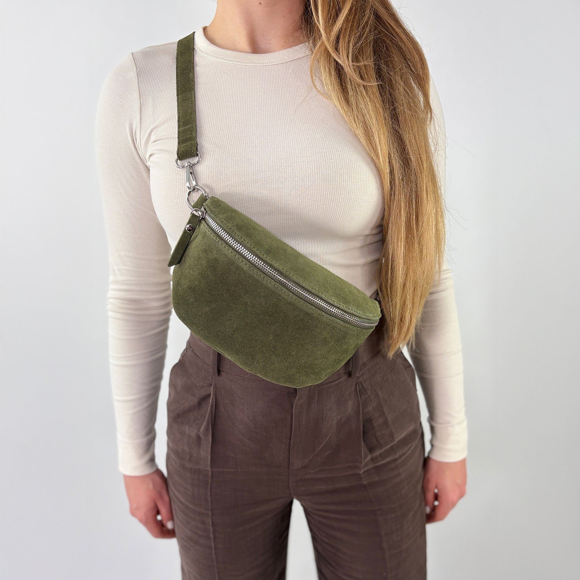 lepelou - leder - Bauchtasche - VALENTINA Wildleder Bauchtasche khaki – Medium - LPBVALKHAM