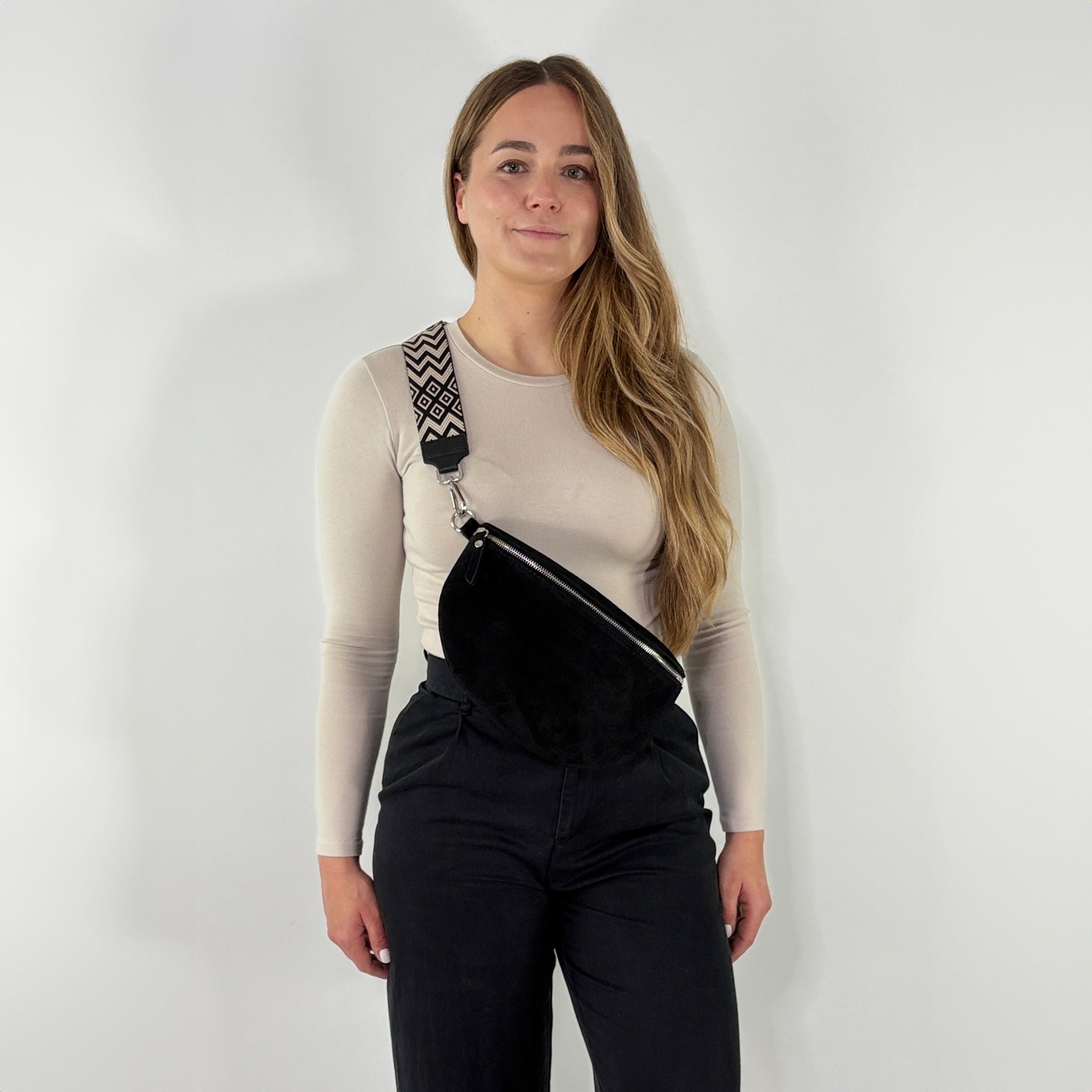 lepelou - leder - Bauchtasche - VALENTINA Wildleder Bauchtasche schwarz – Large - LPBVALSCHL8