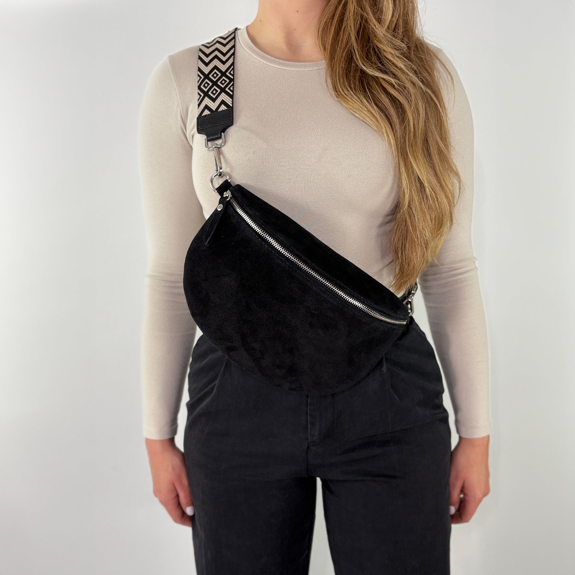 lepelou - leder - Bauchtasche - VALENTINA Wildleder Bauchtasche schwarz – Large - LPBVALSCHL8