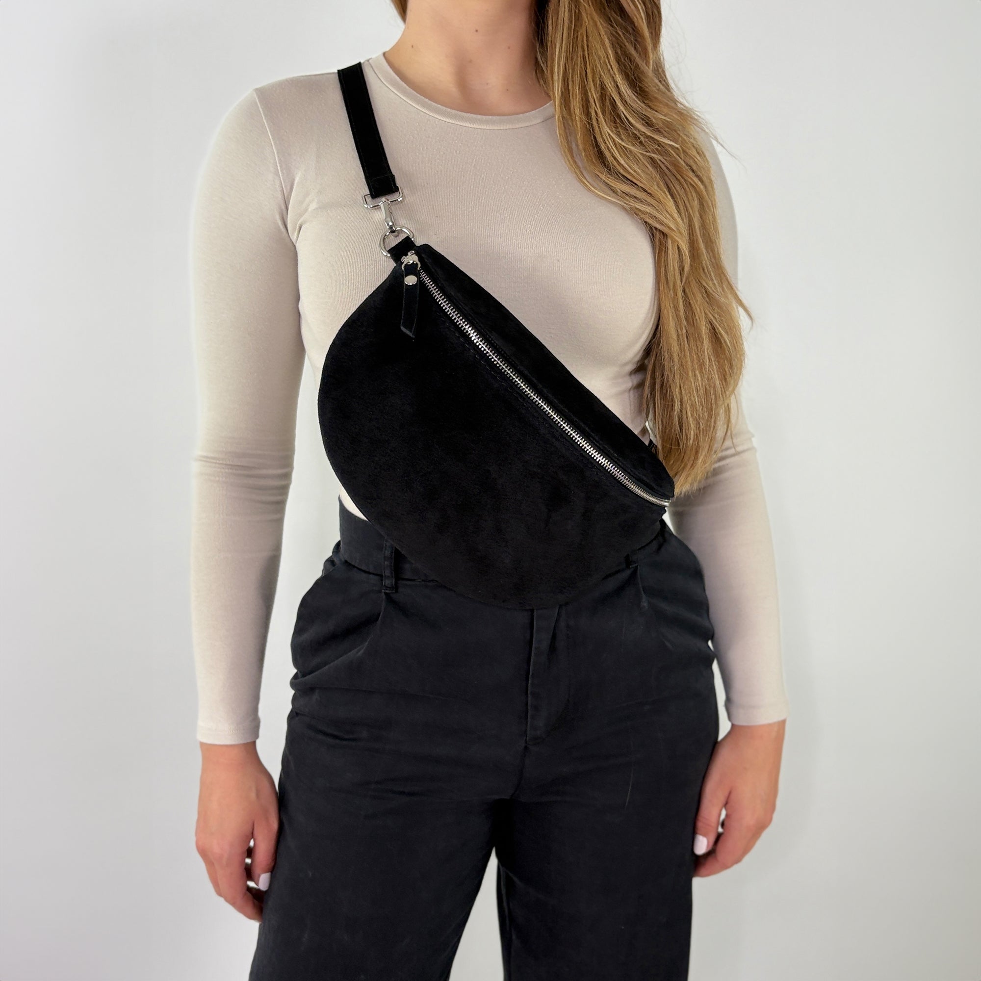 lepelou - leder - Bauchtasche - VALENTINA Wildleder Bauchtasche schwarz – Large - LPBVALSCHL8