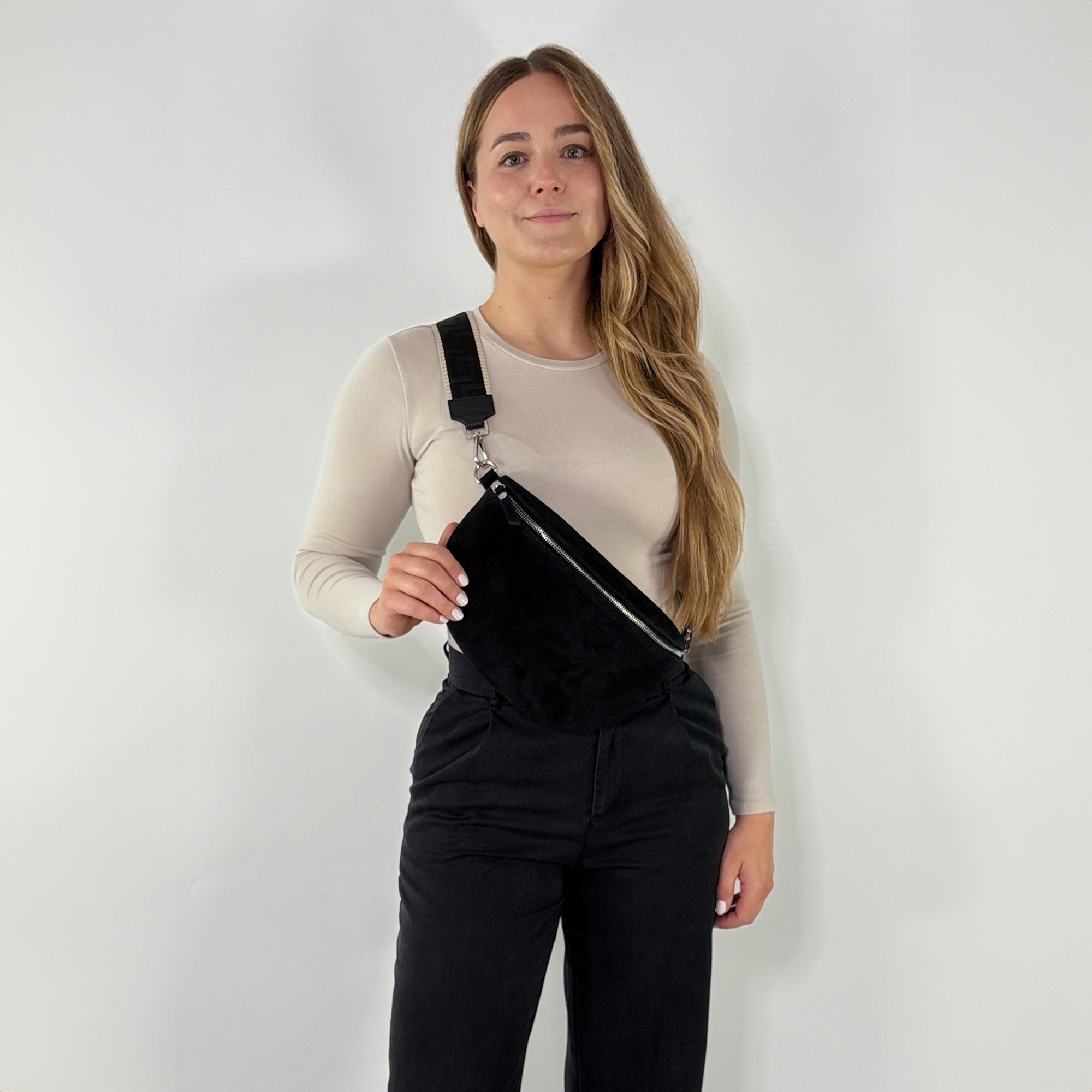 lepelou - leder - Bauchtasche - VALENTINA Wildleder Bauchtasche schwarz – Large - LPBVALSCHL8