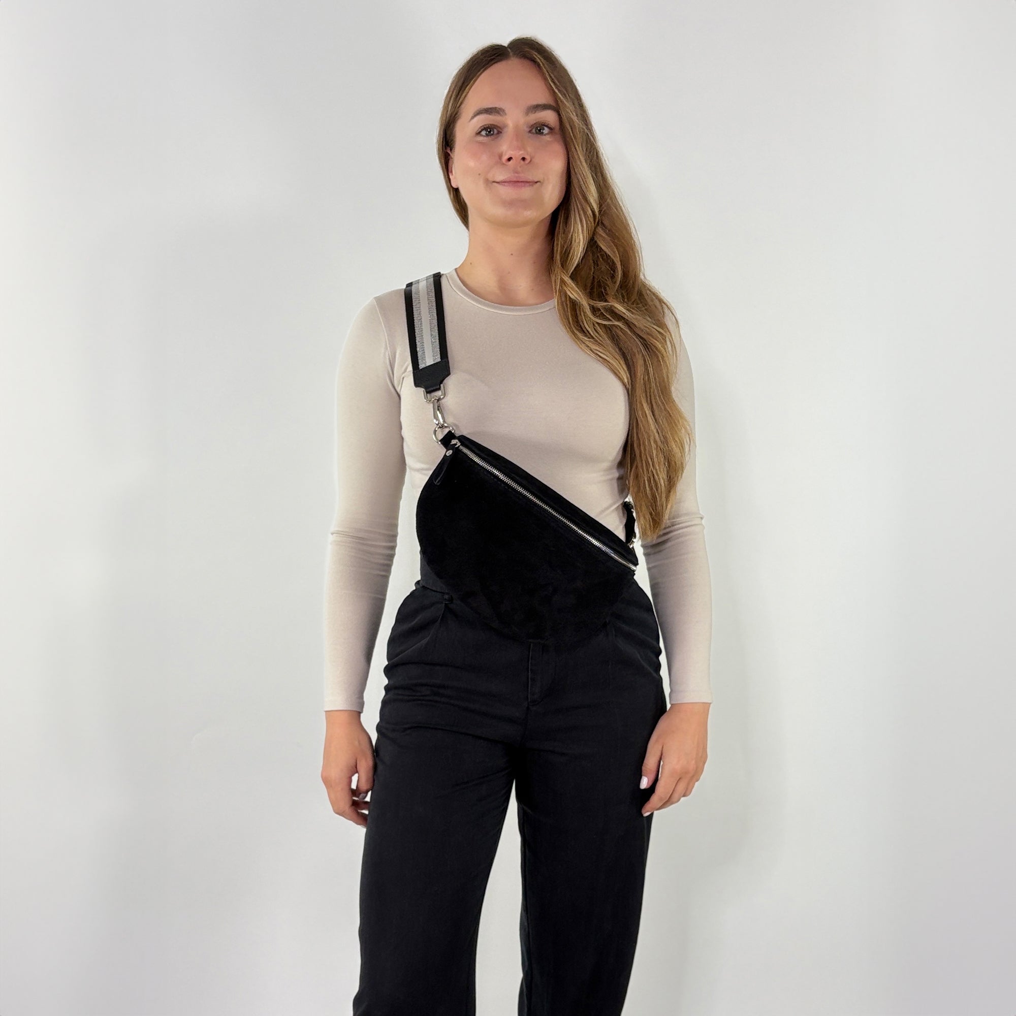 lepelou - leder - Bauchtasche - VALENTINA Wildleder Bauchtasche schwarz – Large - LPBVALSCHL8