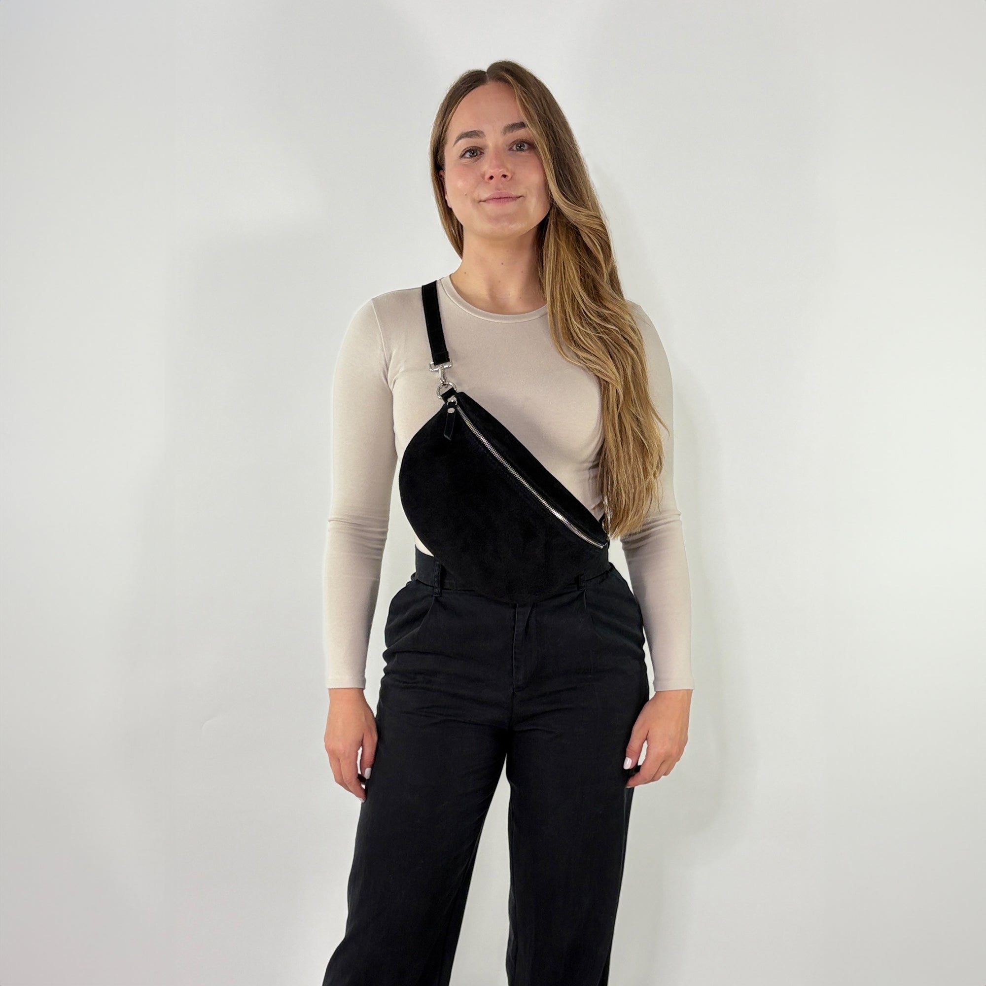 lepelou - leder - Bauchtasche - VALENTINA Wildleder Bauchtasche schwarz – Large - LPBVALSCHL8