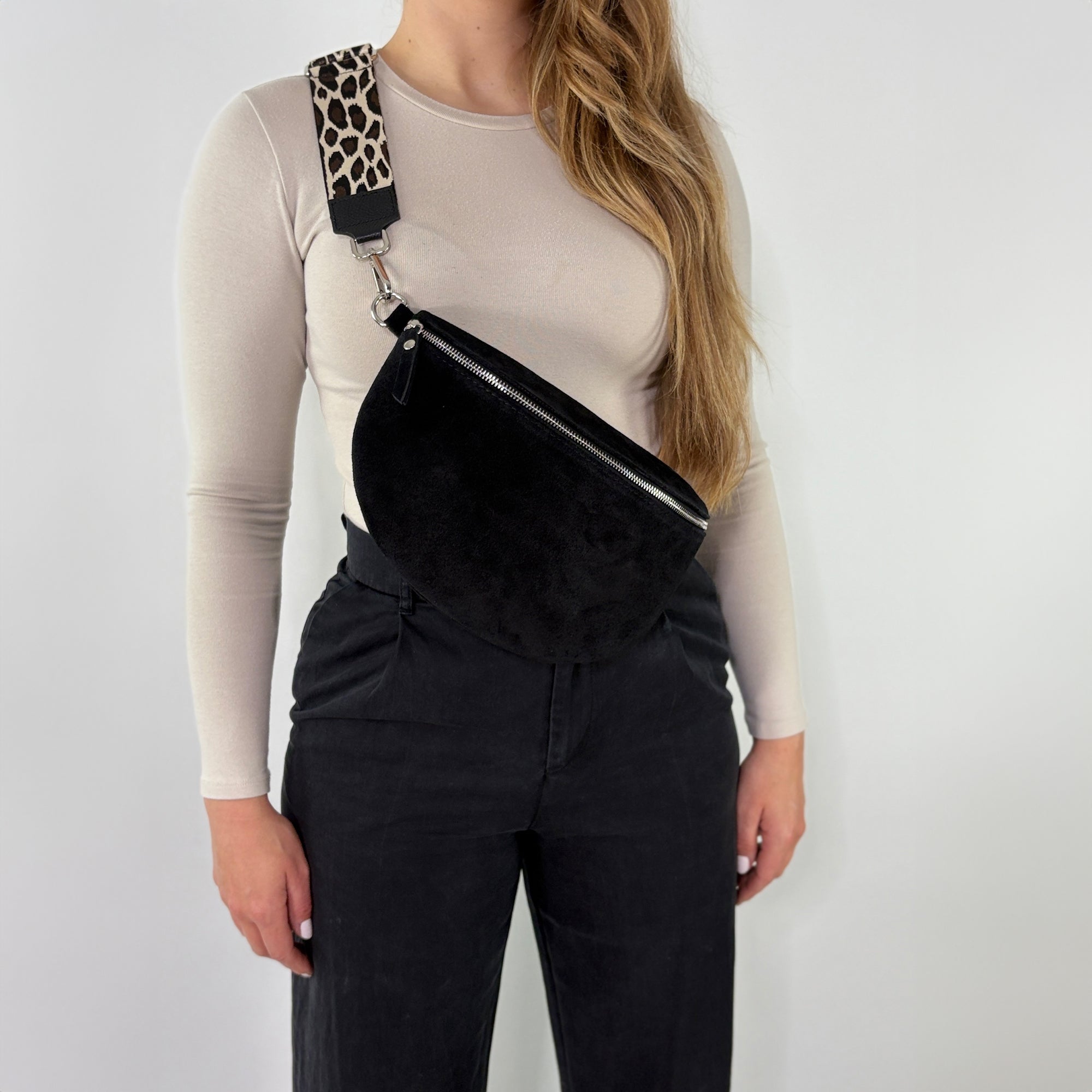 lepelou - leder - Bauchtasche - VALENTINA Wildleder Bauchtasche schwarz – Large - LPBVALSCHL8