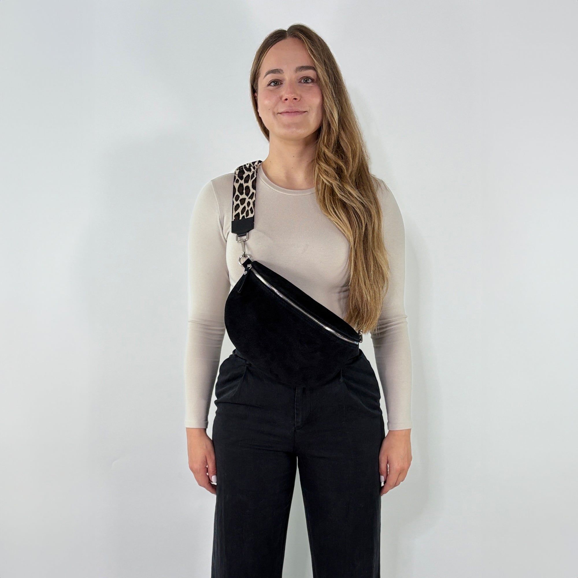 lepelou - leder - Bauchtasche - VALENTINA Wildleder Bauchtasche schwarz – Large - LPBVALSCHL8