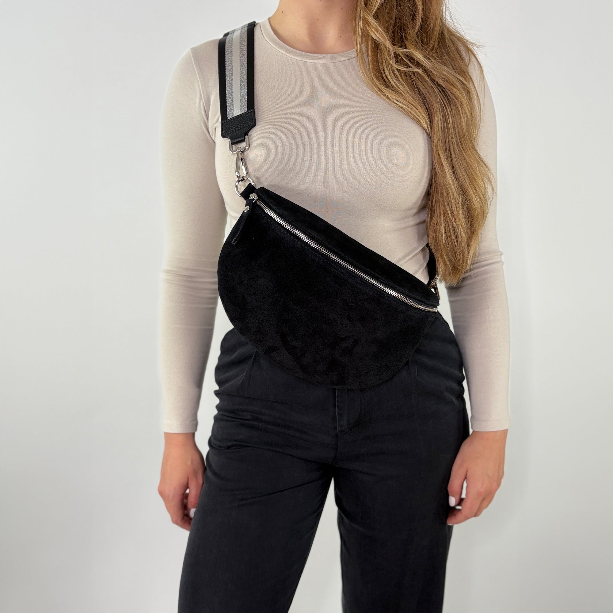 lepelou - leder - Bauchtasche - VALENTINA Wildleder Bauchtasche schwarz – Large - LPBVALSCHL8