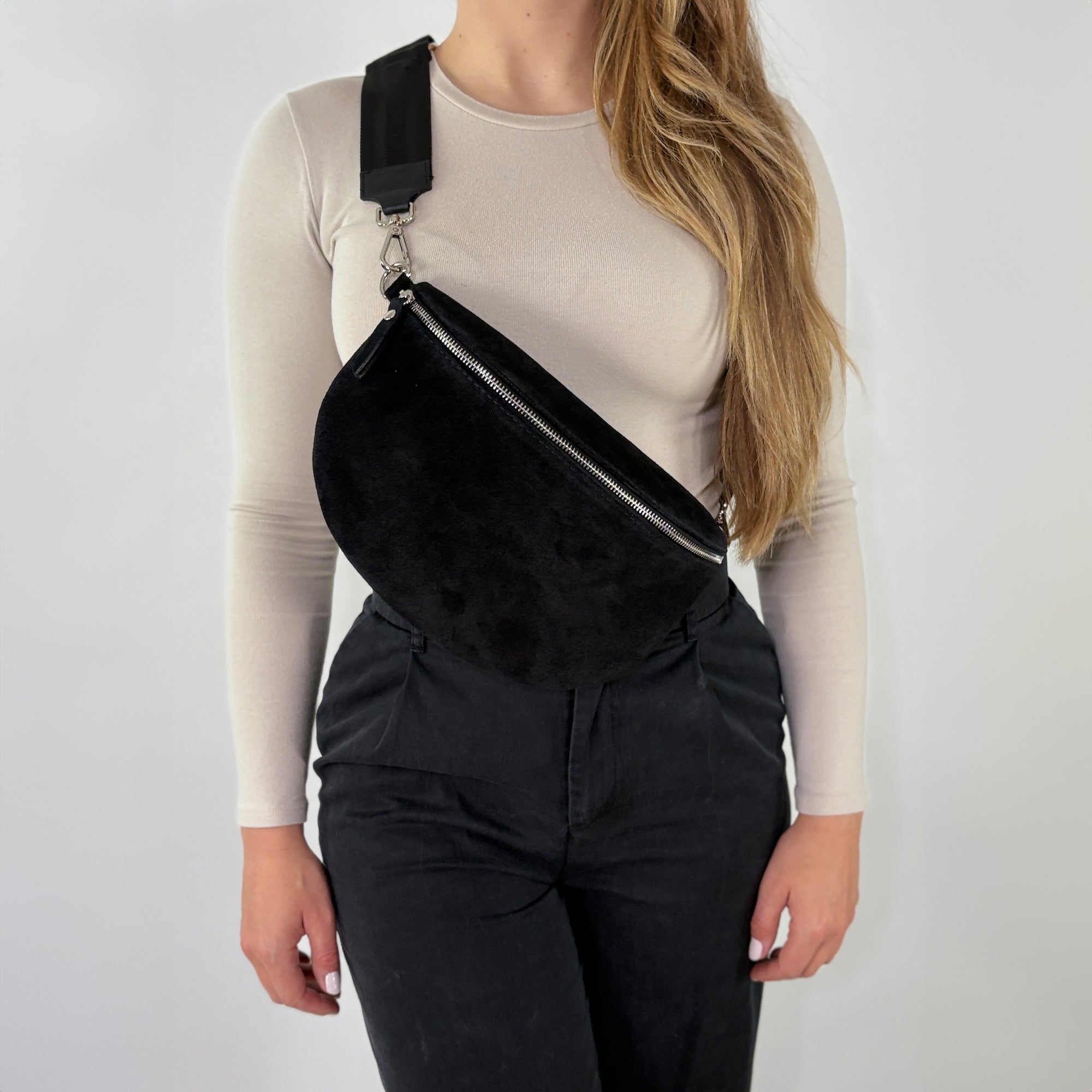 lepelou - leder - Bauchtasche - VALENTINA Wildleder Bauchtasche schwarz – Large - LPBVALSCHL8