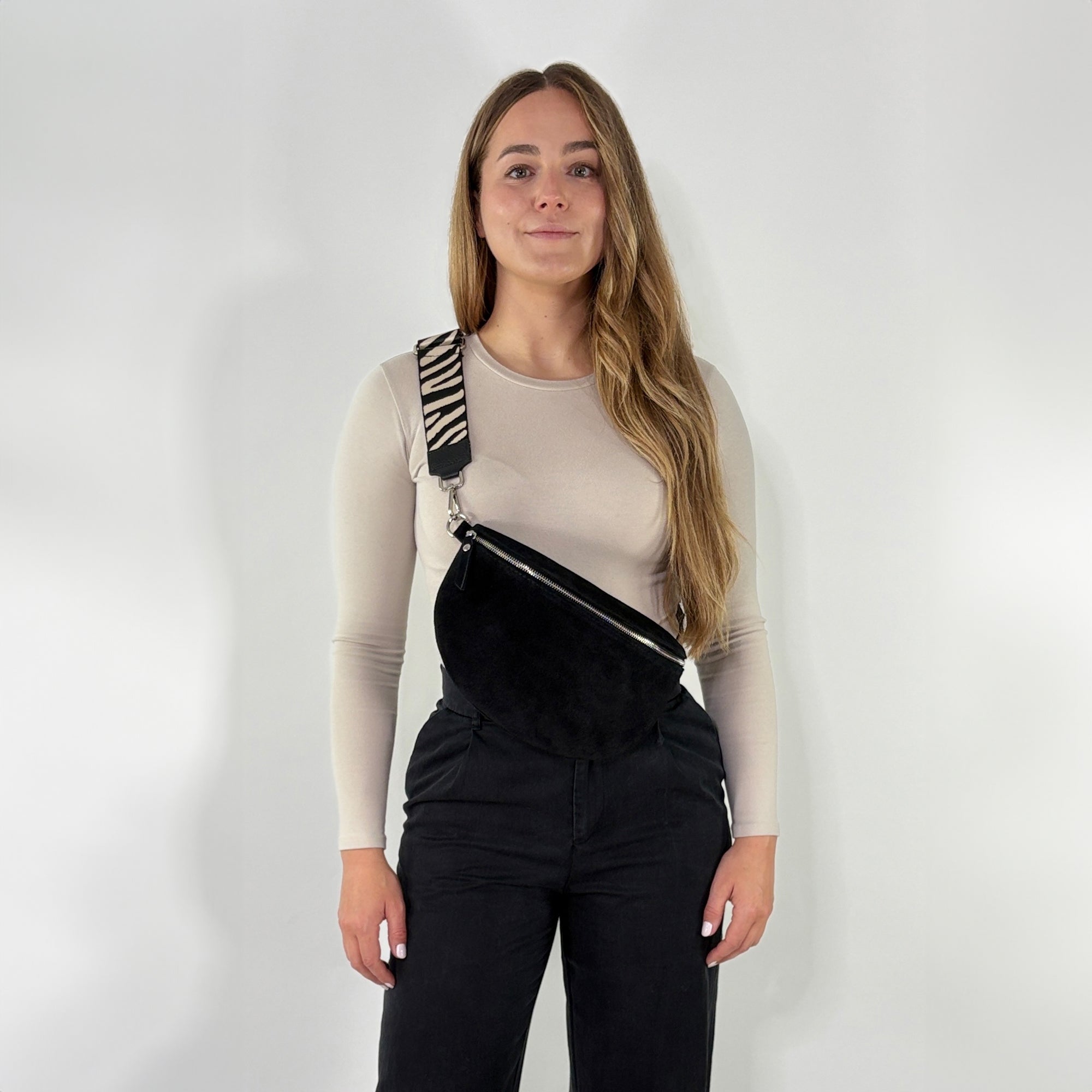 lepelou - leder - Bauchtasche - VALENTINA Wildleder Bauchtasche schwarz – Large - LPBVALSCHL8